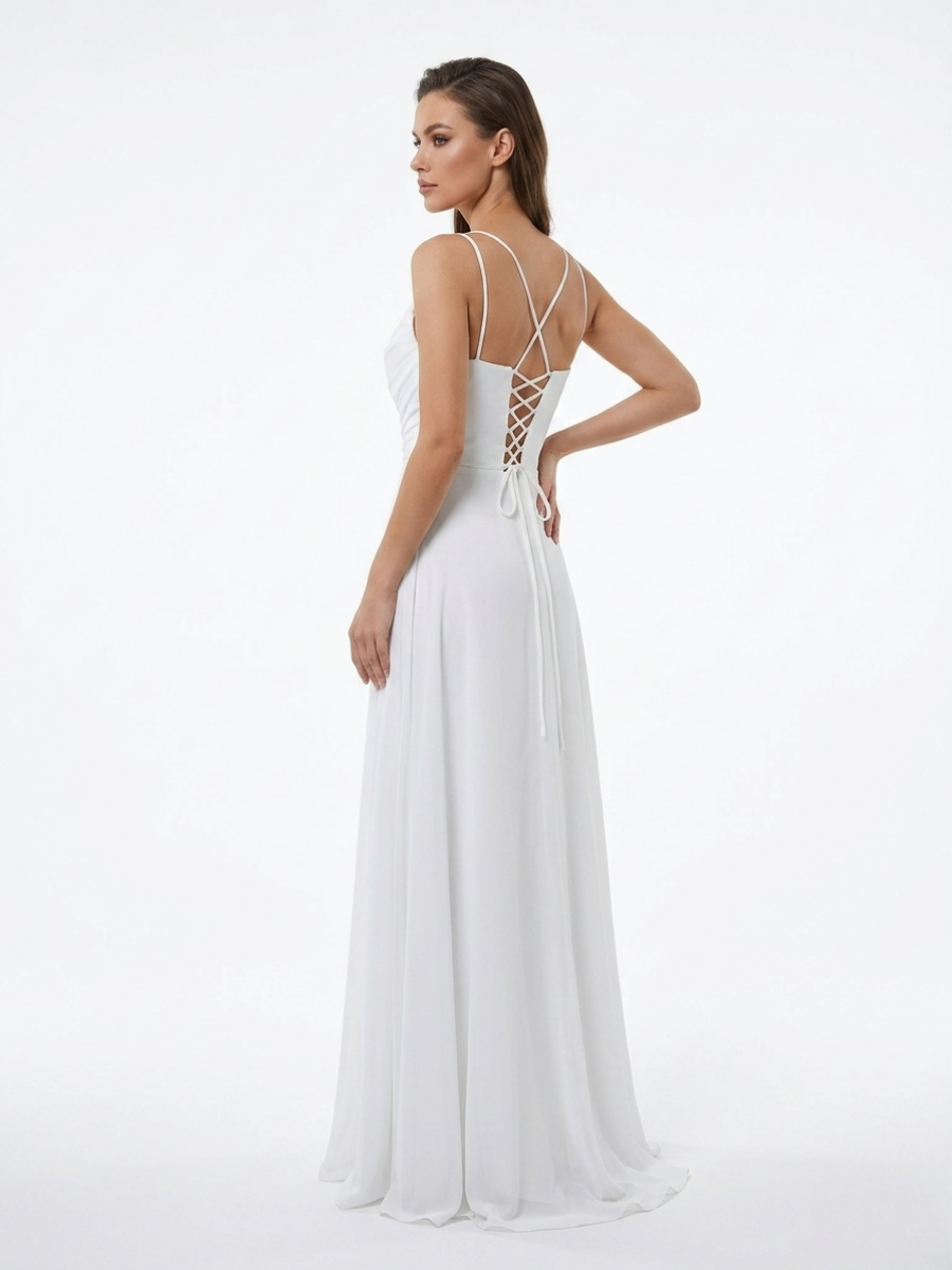 İp Askılı Drape Detaylı Elbise Ekru