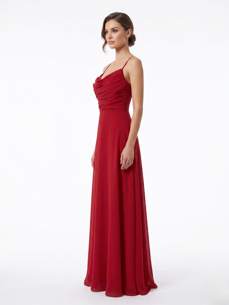 İp Askılı Drape Detaylı Elbise Kırmızı