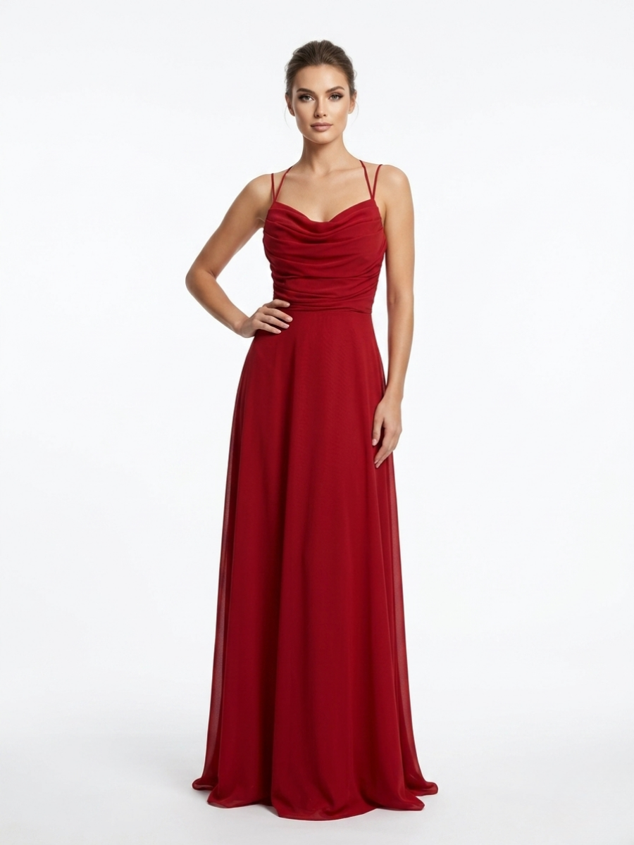 İp Askılı Drape Detaylı Elbise Kırmızı