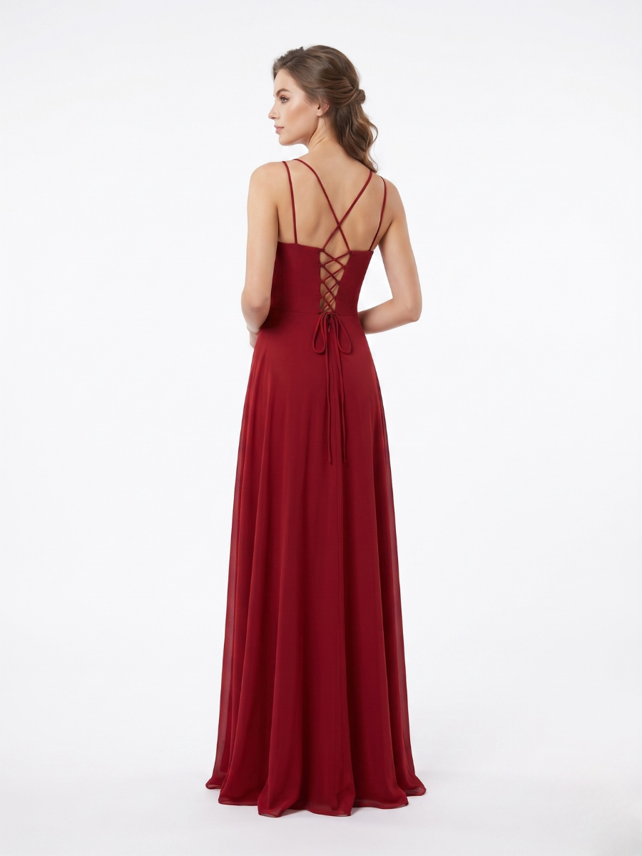 İp Askılı Drape Detaylı Elbise Kırmızı