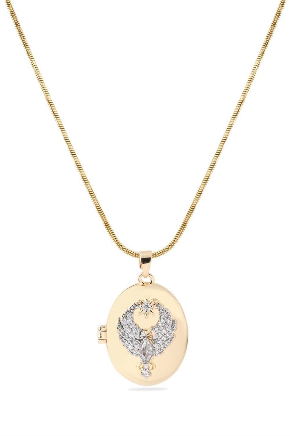 316L Çelik Anka Kuşu Alya Kolyesi Kapaklı Gold Renk 45cm