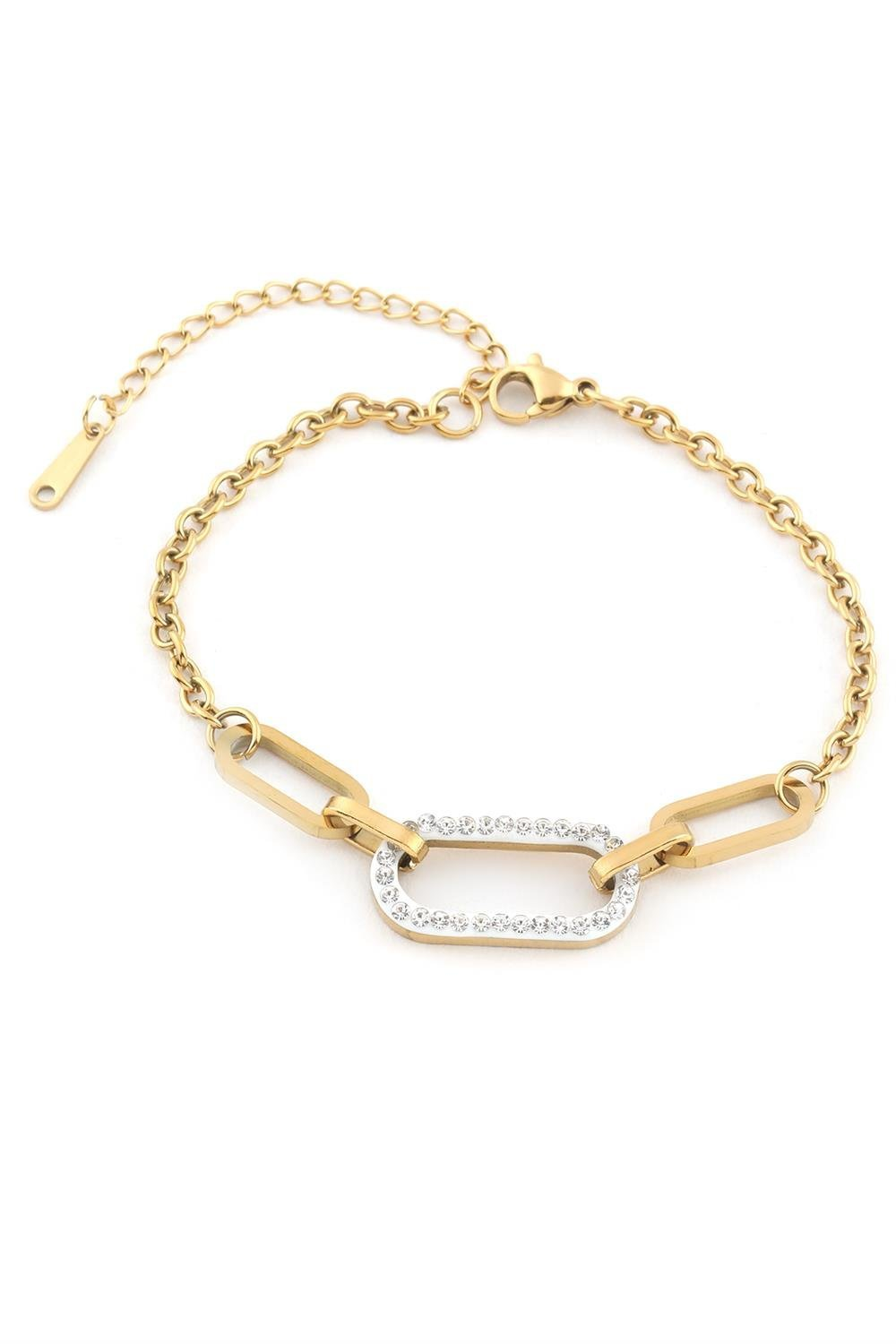 316L Çelik Zirkon Zincir Model Bileklik Gold Renk