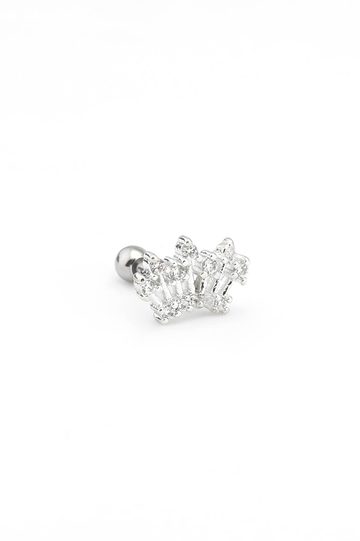 Çelik Tragus Piercing Taç Figürlü Zirkon Taşlı