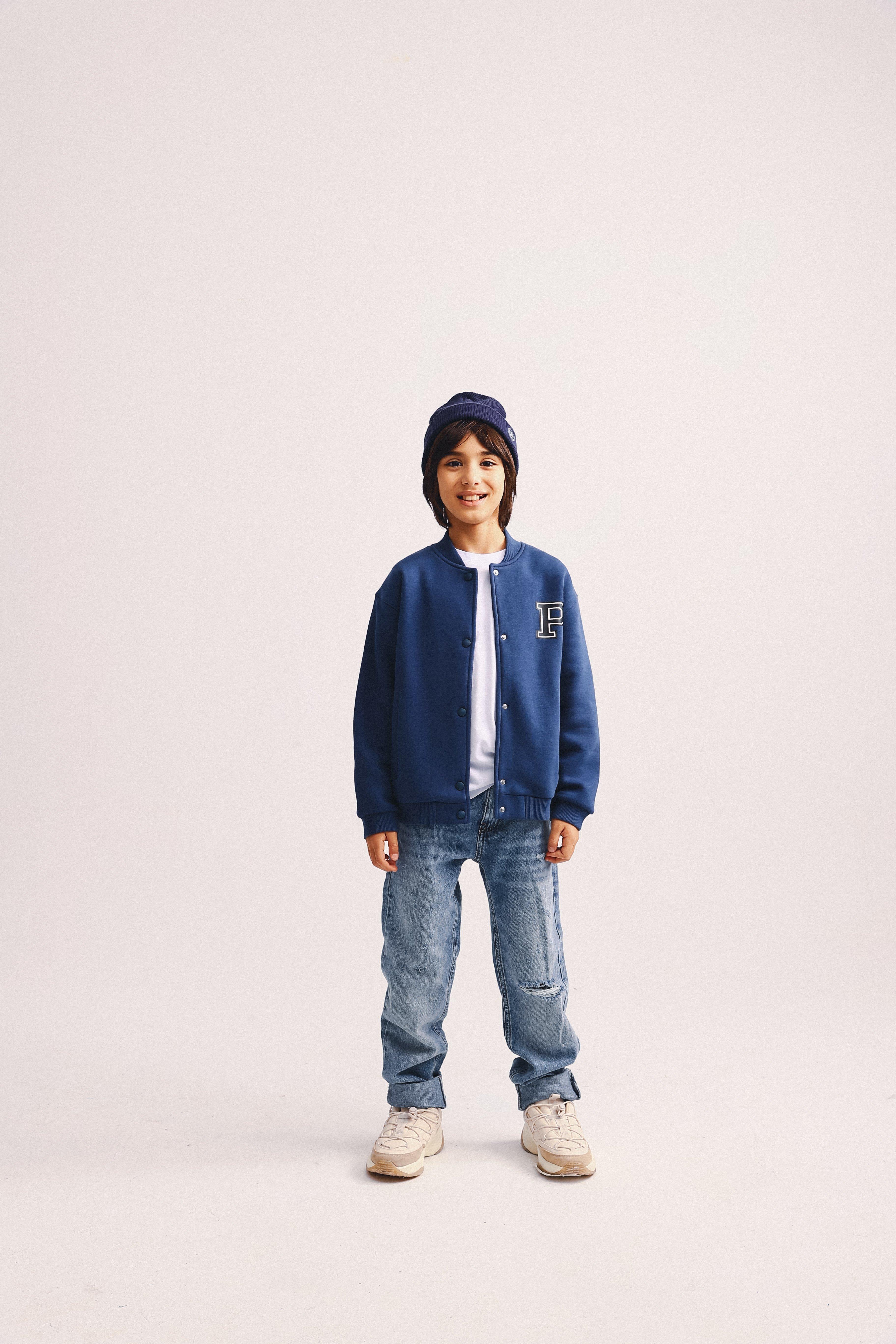 Çocuk Şardonlu Bomber Ceket-Denim