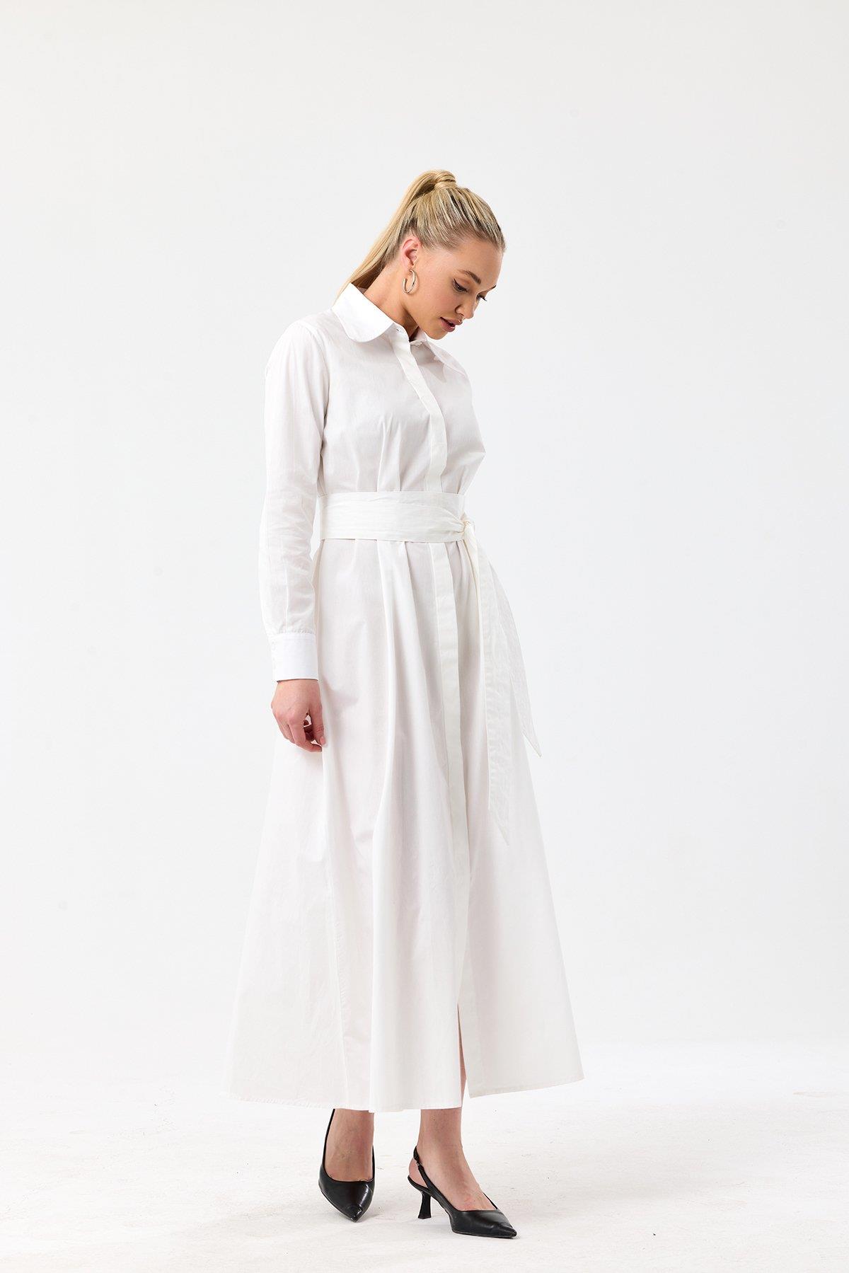 Poplin Elbise- Beyaz