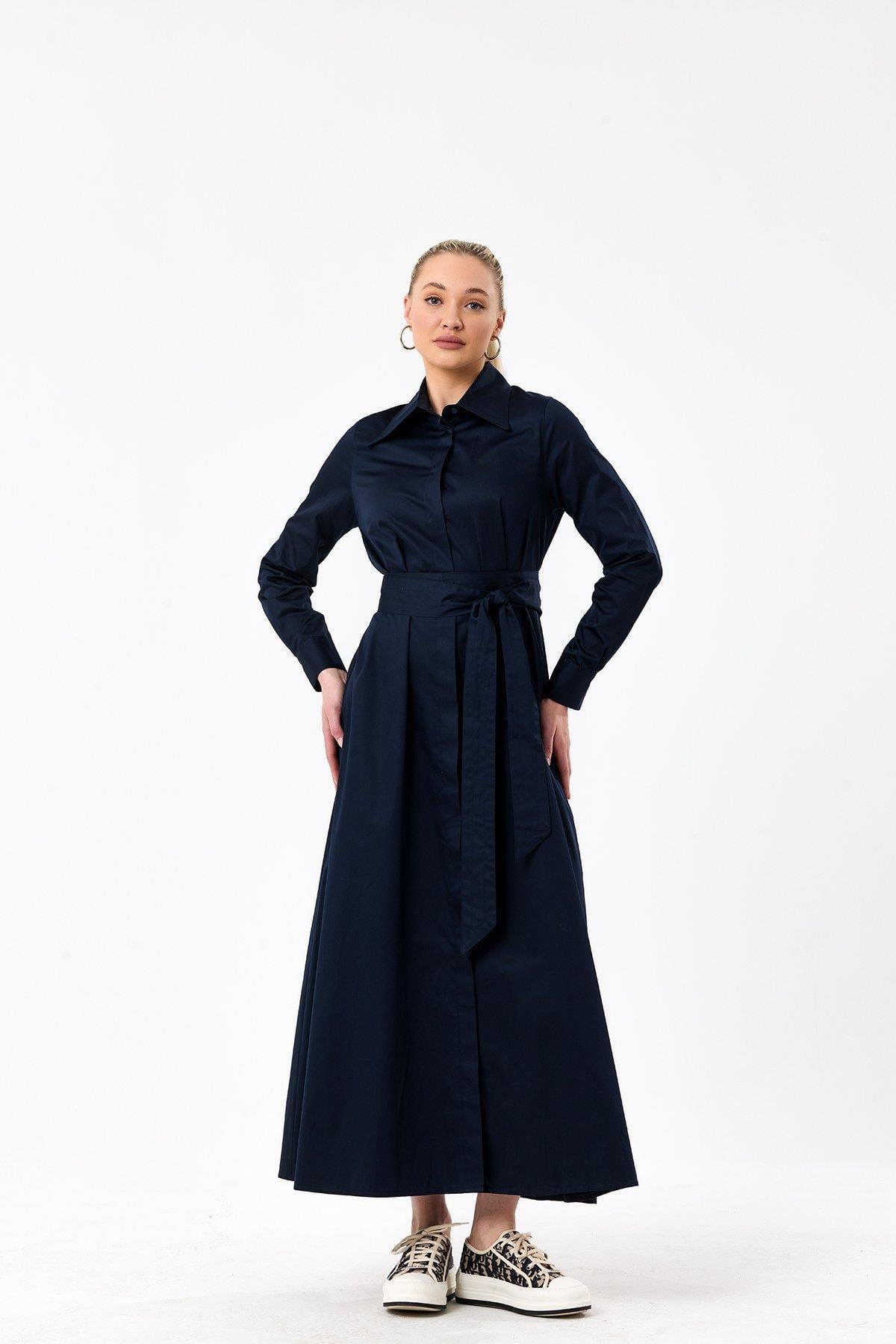 Poplin Elbise- Lacivert