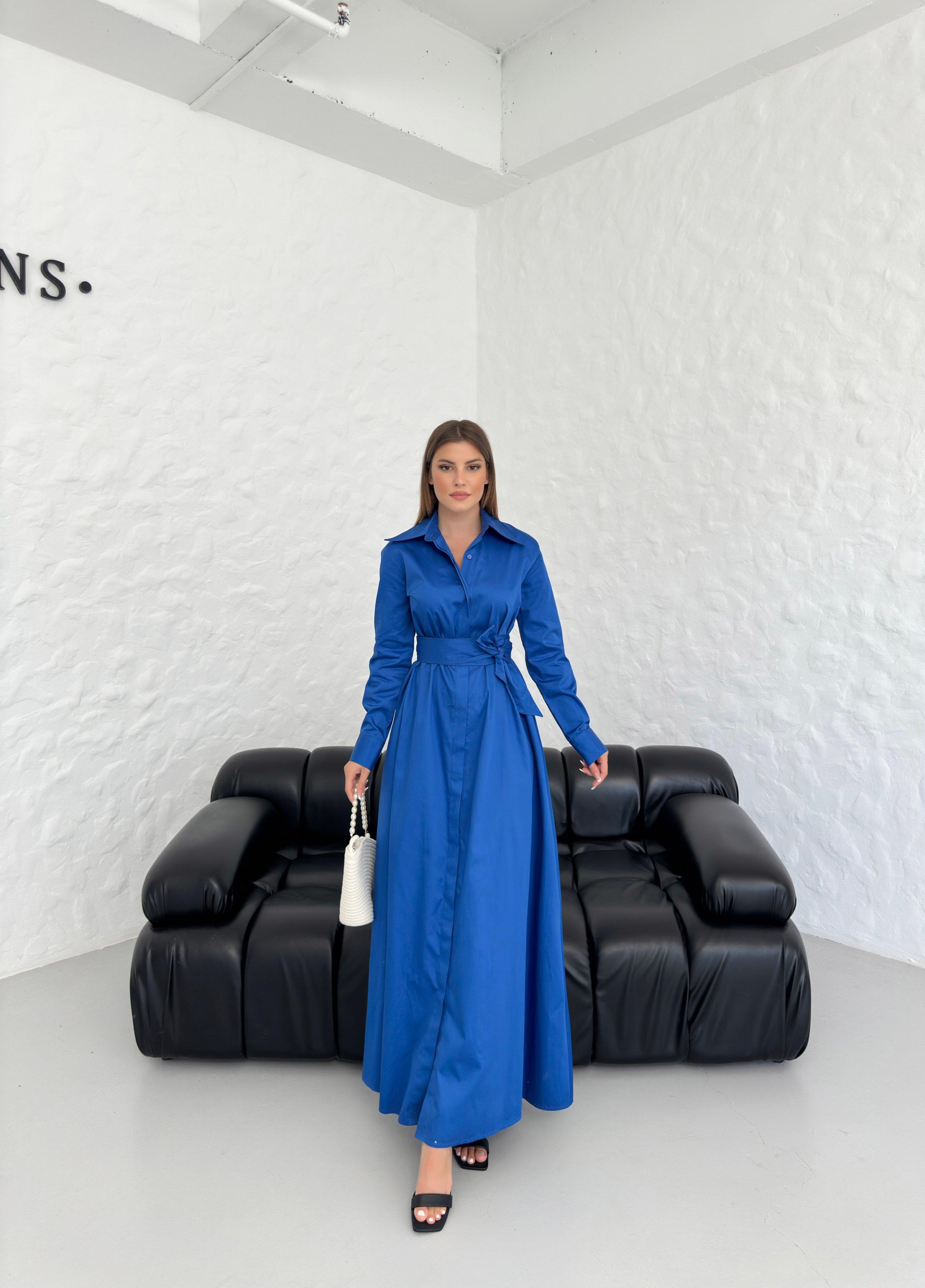 Poplin Elbise-Saks
