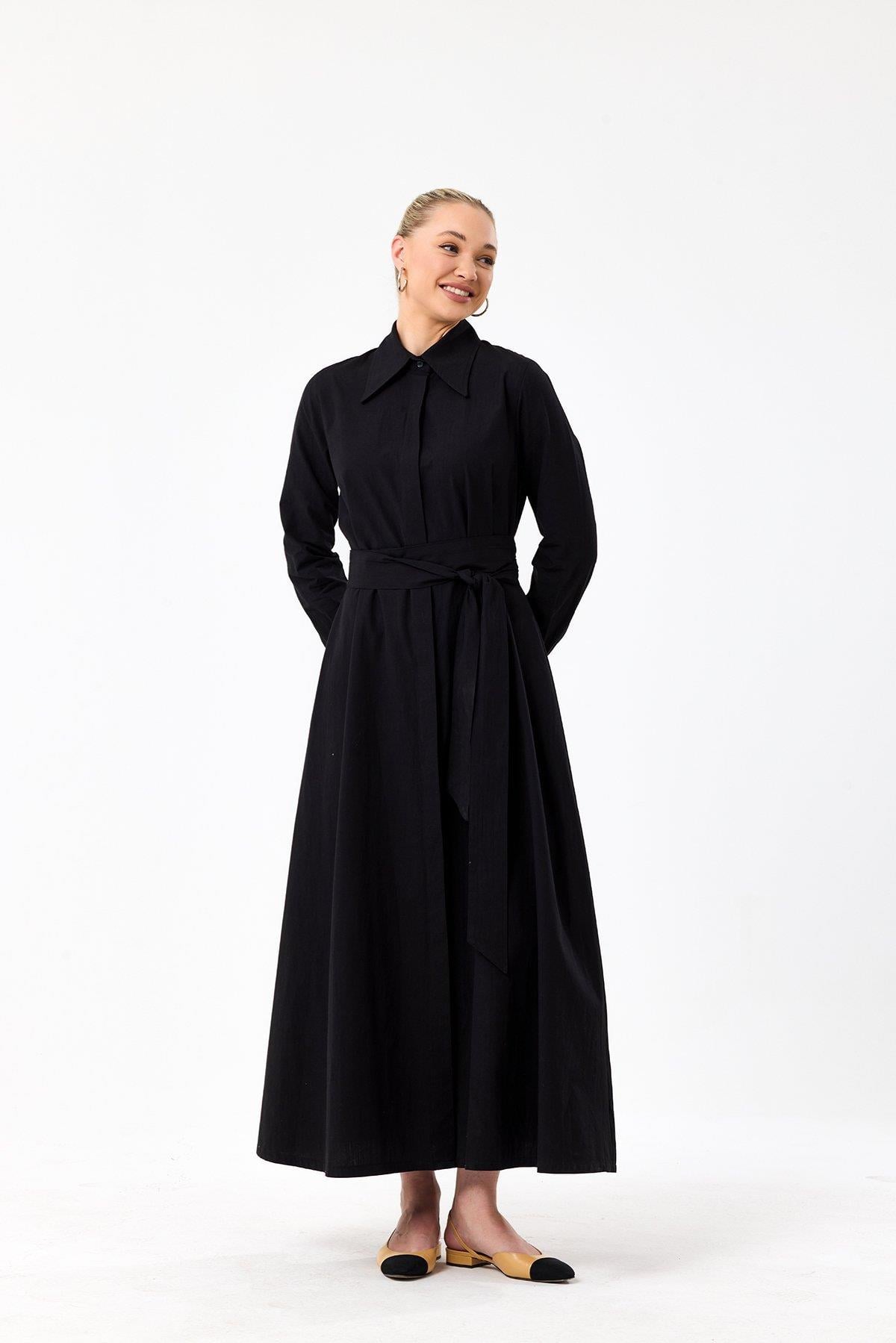 Poplin Elbise- Siyah