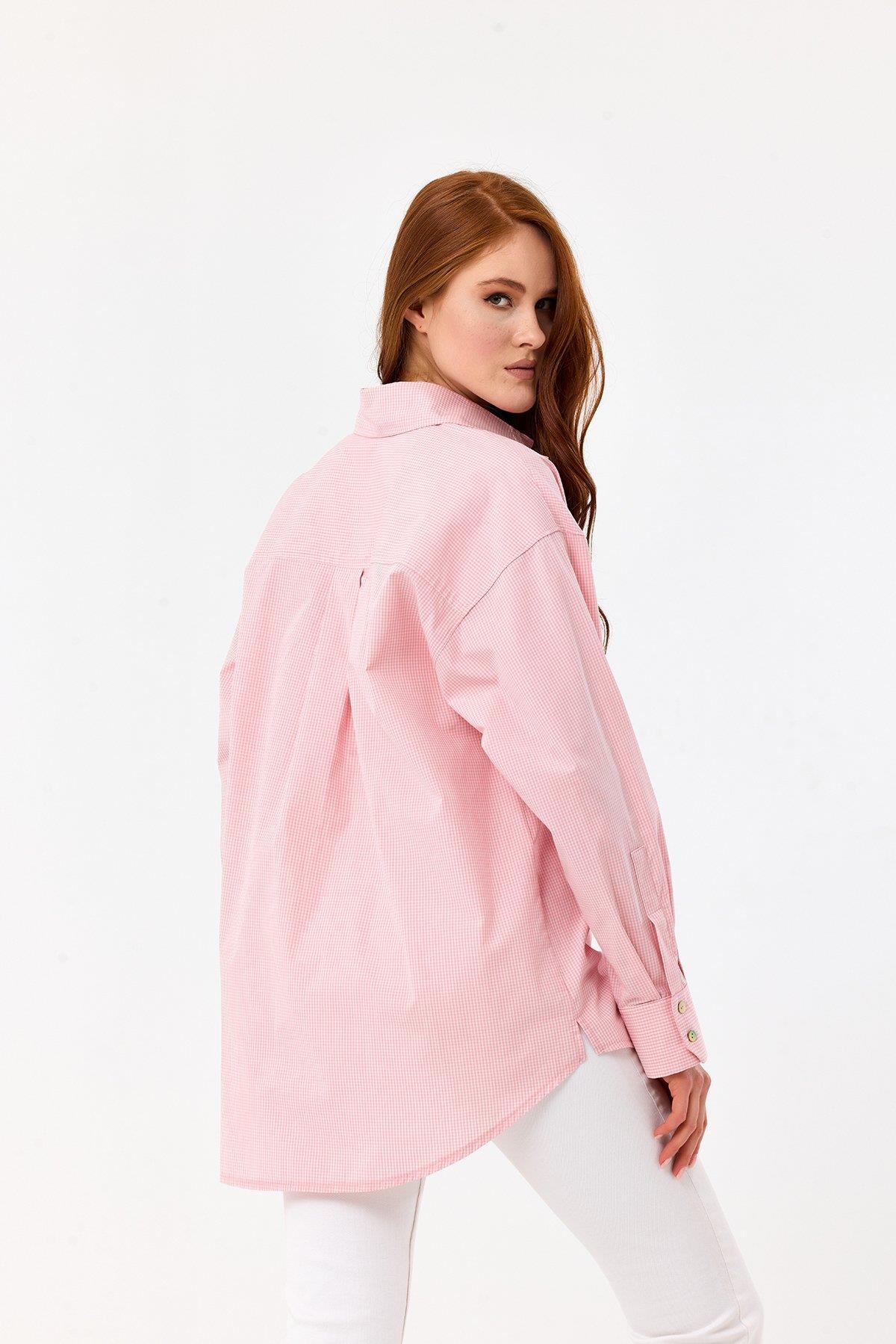 Poplin Gömlek-Pembe Kareli