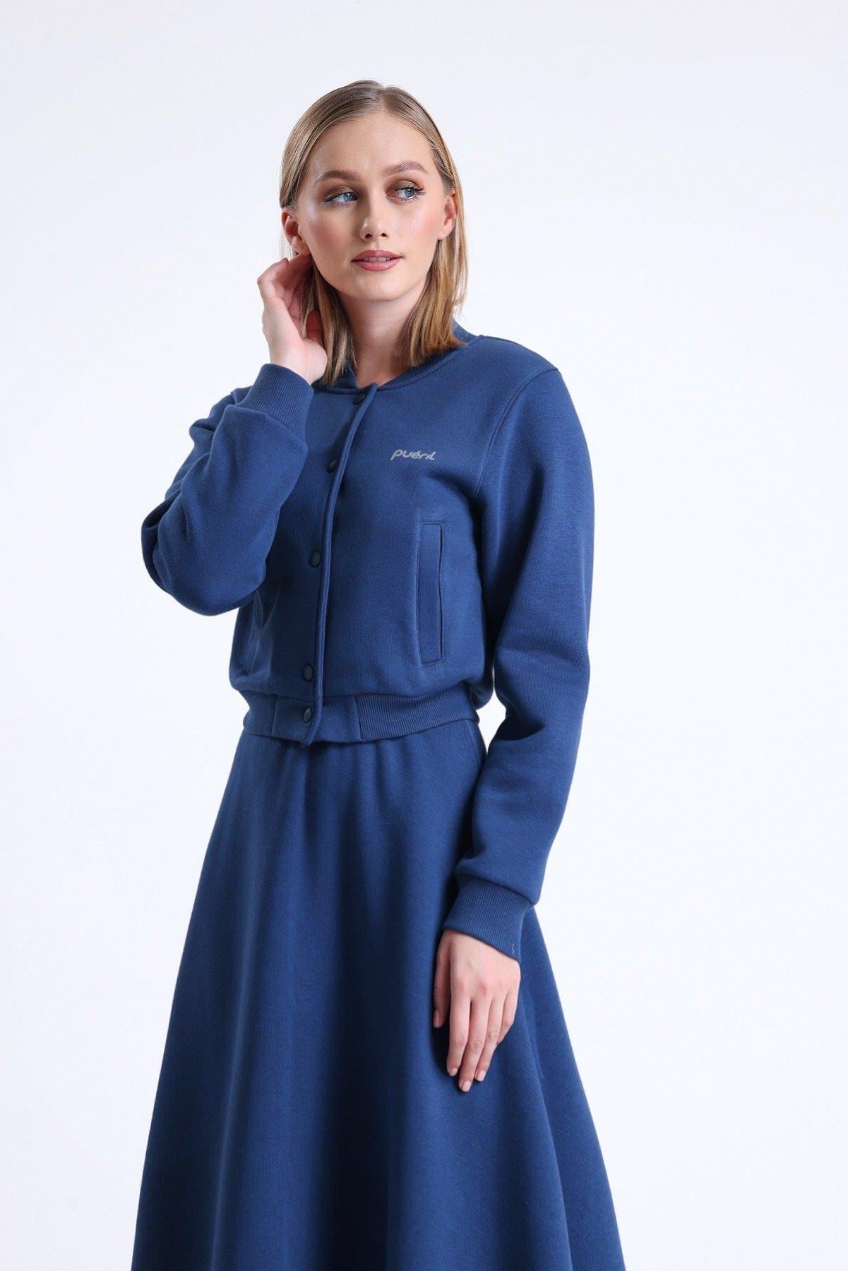 Şardonlu Bomber Ceket-Denim