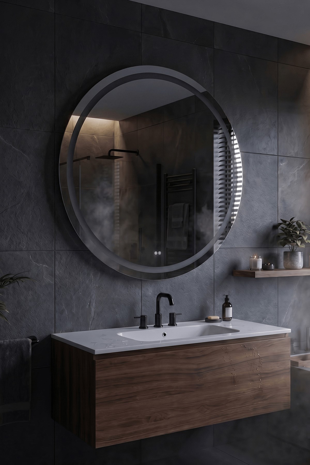 Kumlamasız LED Işıklı Yuvarlak Banyo Aynası - Gün Işığı