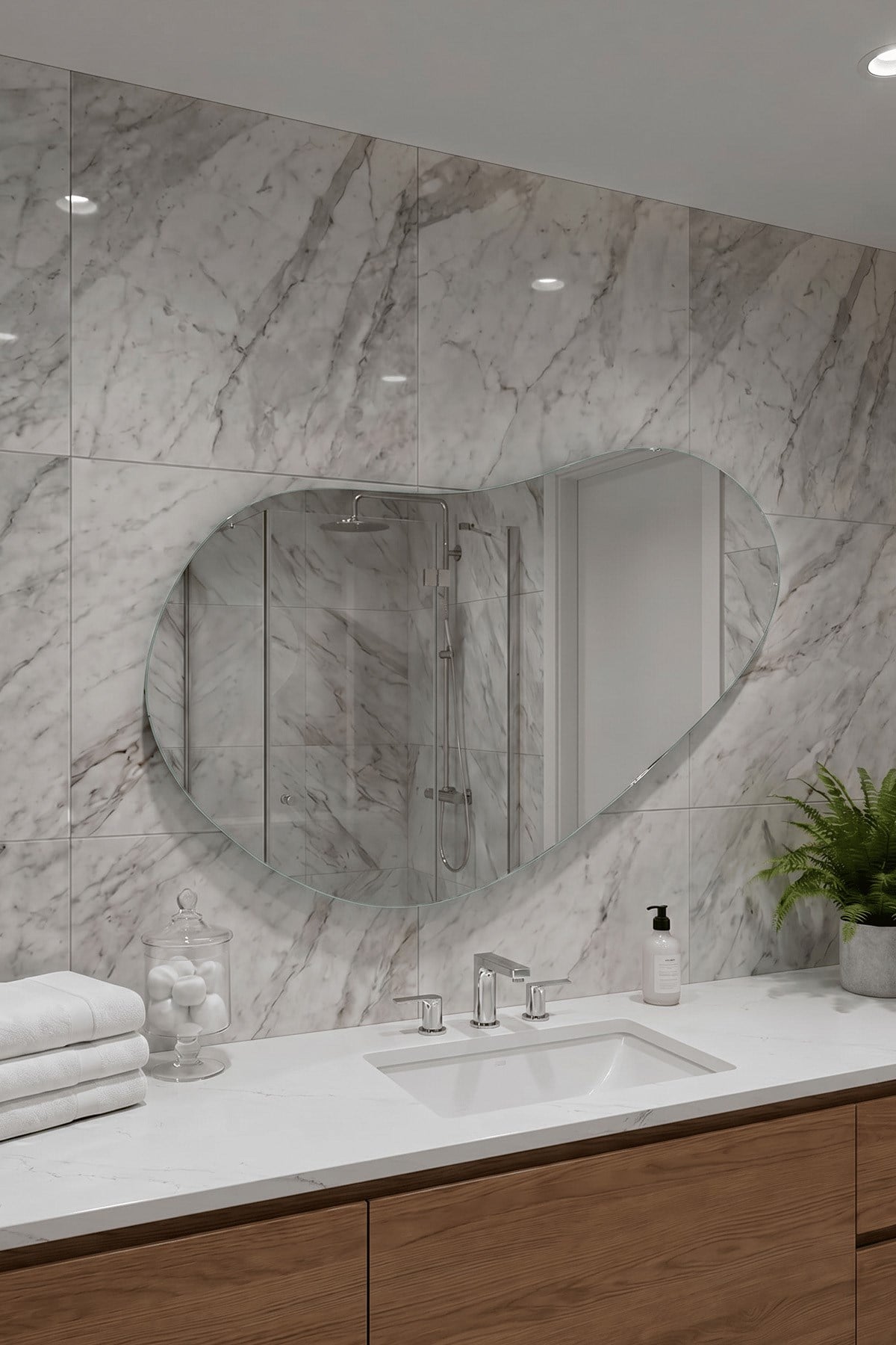 LED Işıklı Asimetrik Banyo Aynası