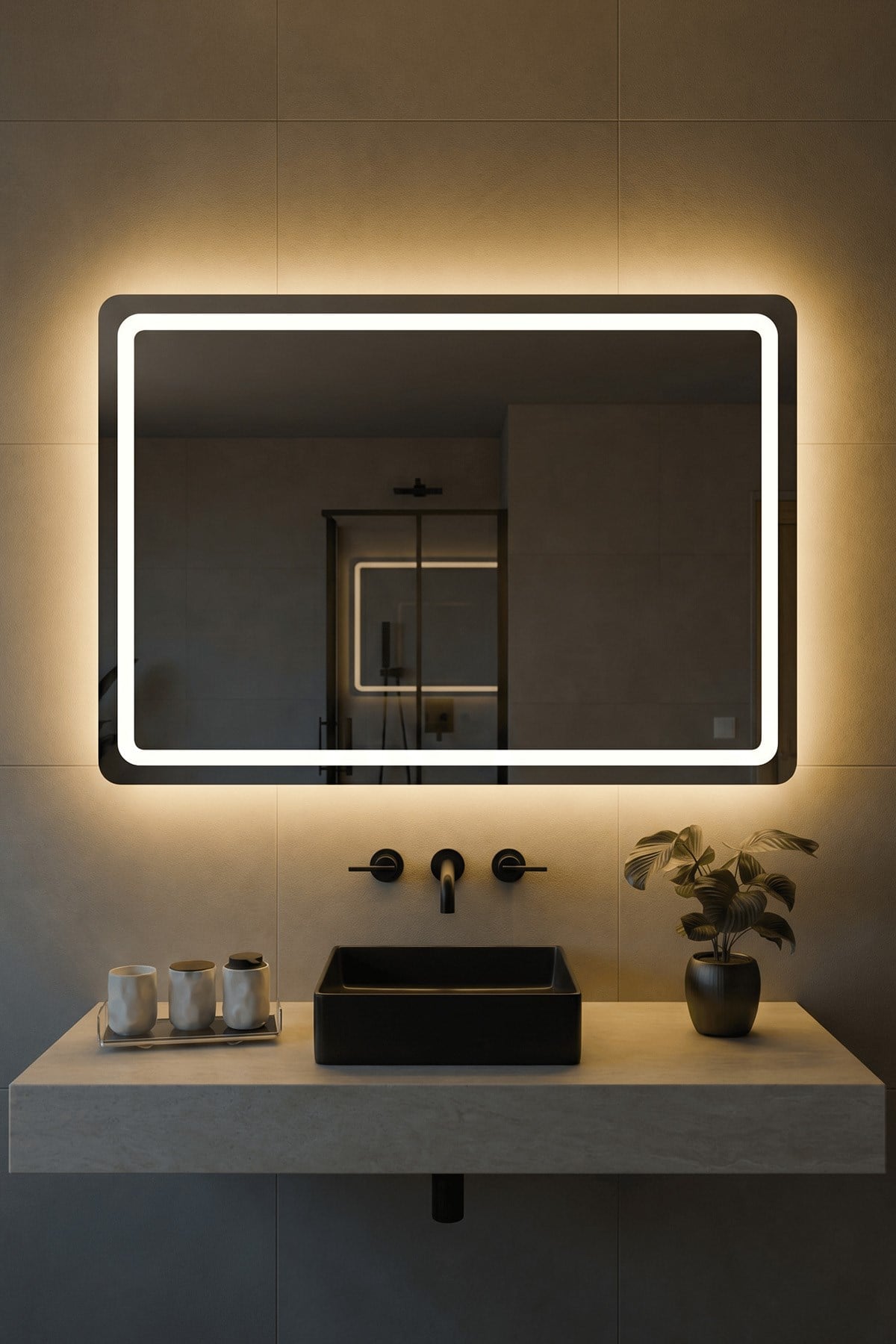 LED Işıklı Dikdörtgen Banyo Aynası