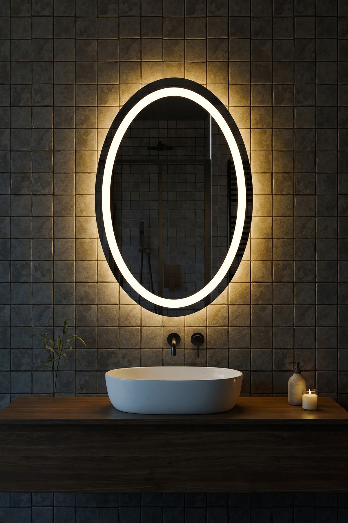 LED Işıklı Elips Banyo Aynası