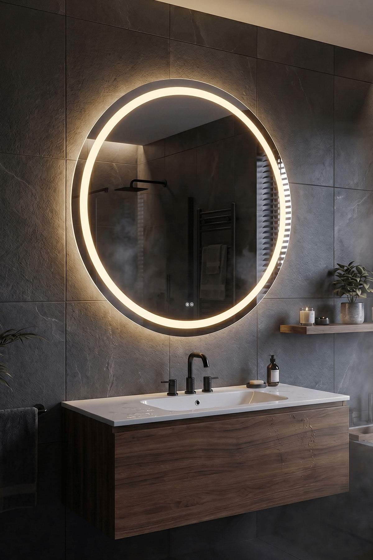 LED Işıklı Yuvarlak Banyo Aynası