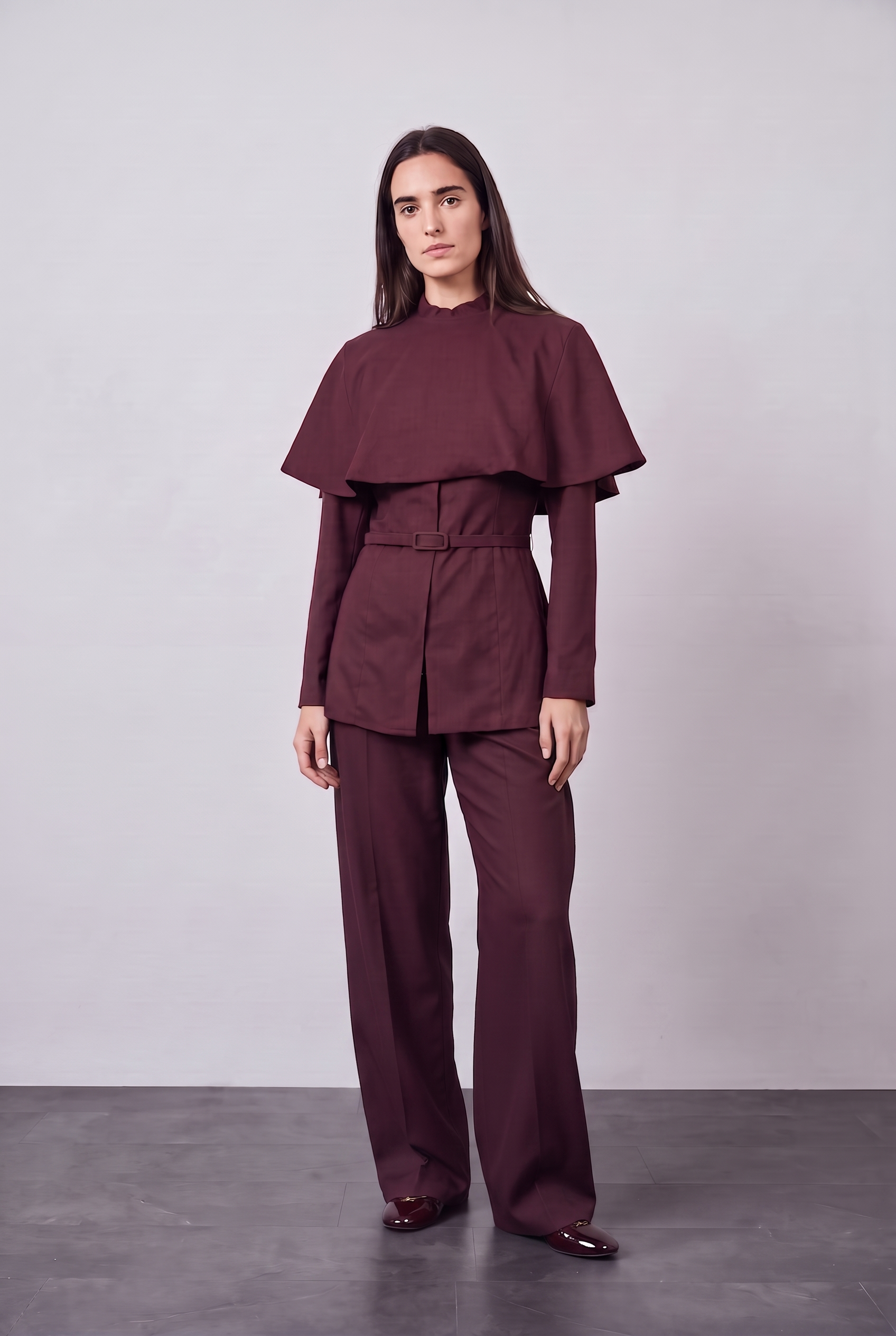 Alessia Pelerinli Kemerli Takım Bordo