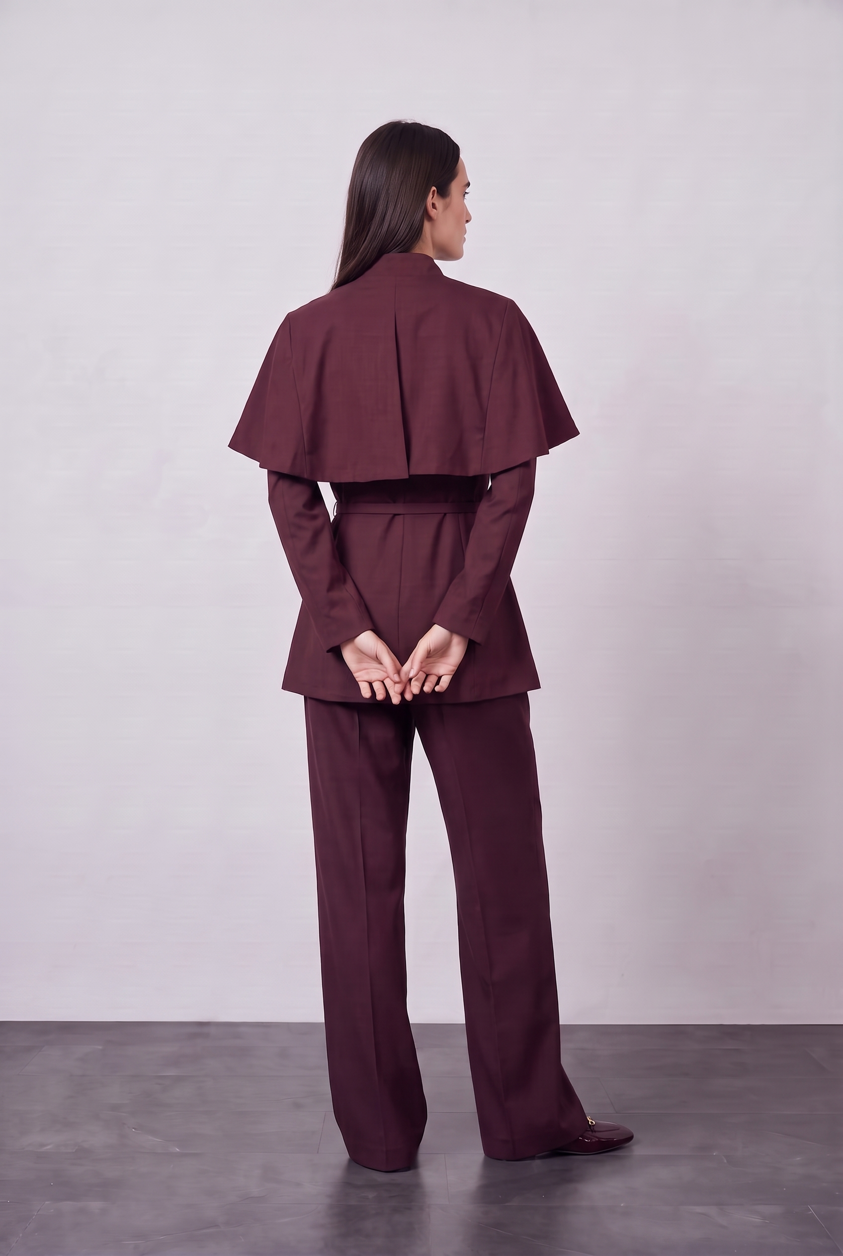 Alessia Pelerinli Kemerli Takım Bordo