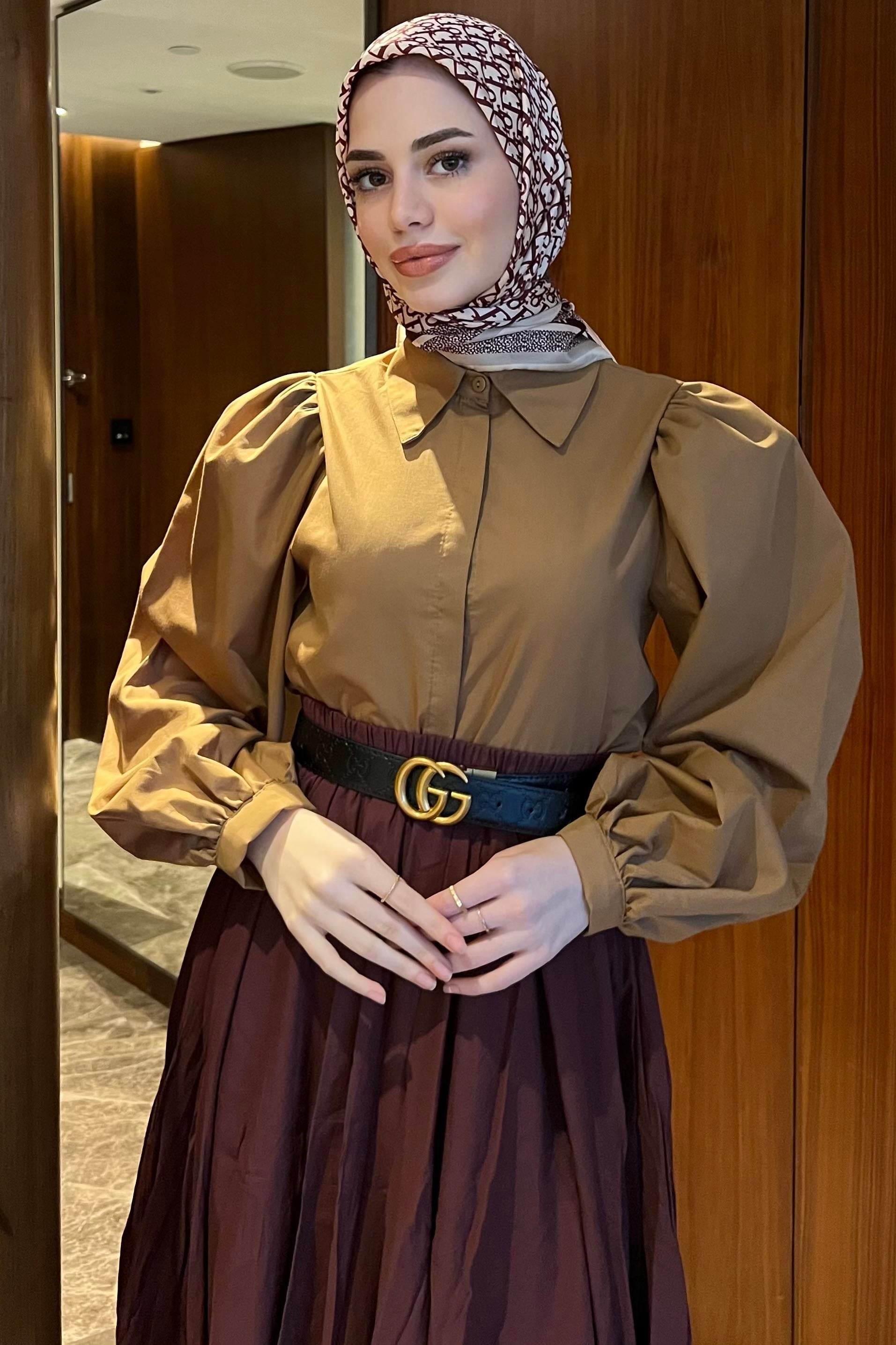Balon Kol Gömlek Kahverengi