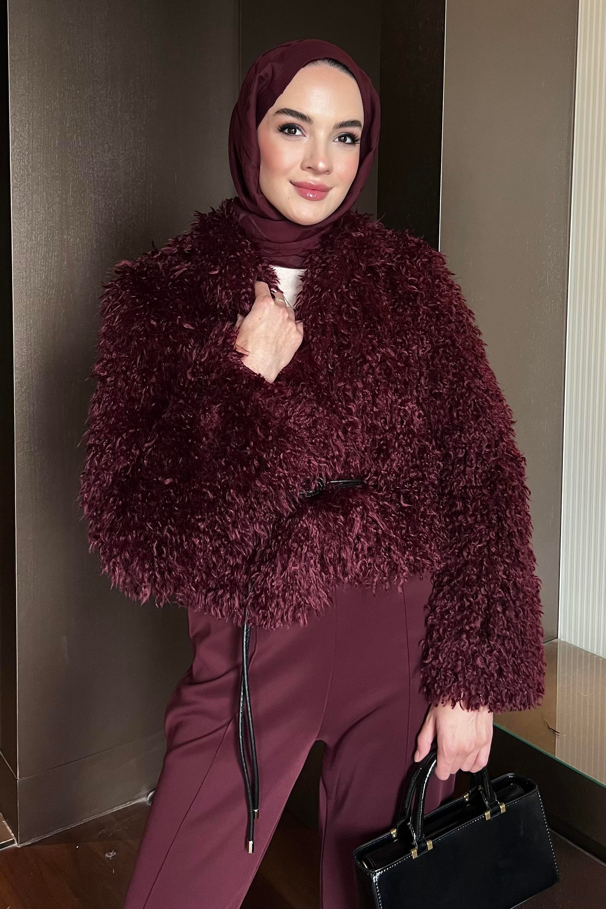 Bohem Kıvırcık Kürk Bordo
