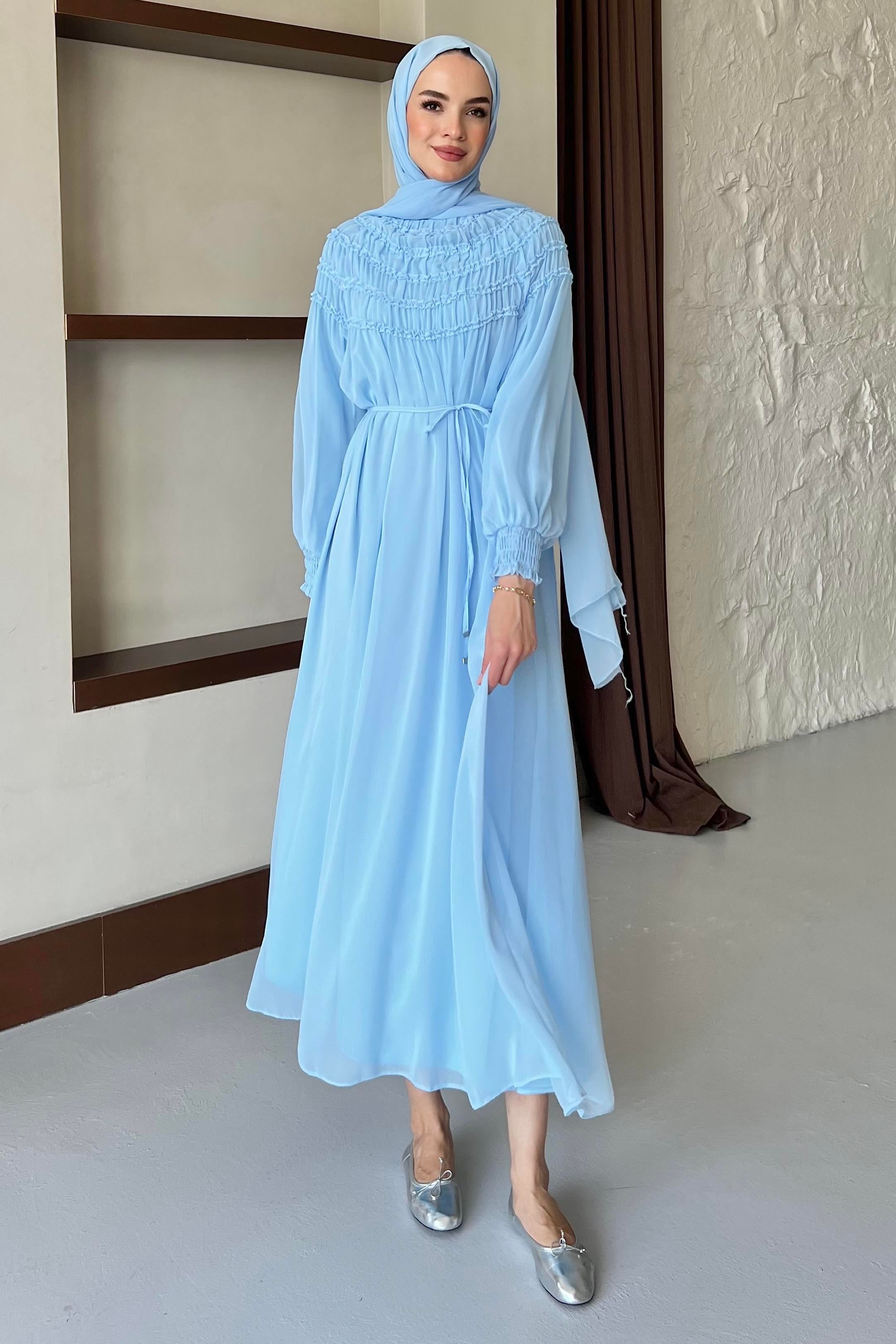 Büzgülü Şifon Elbise Baby Blue