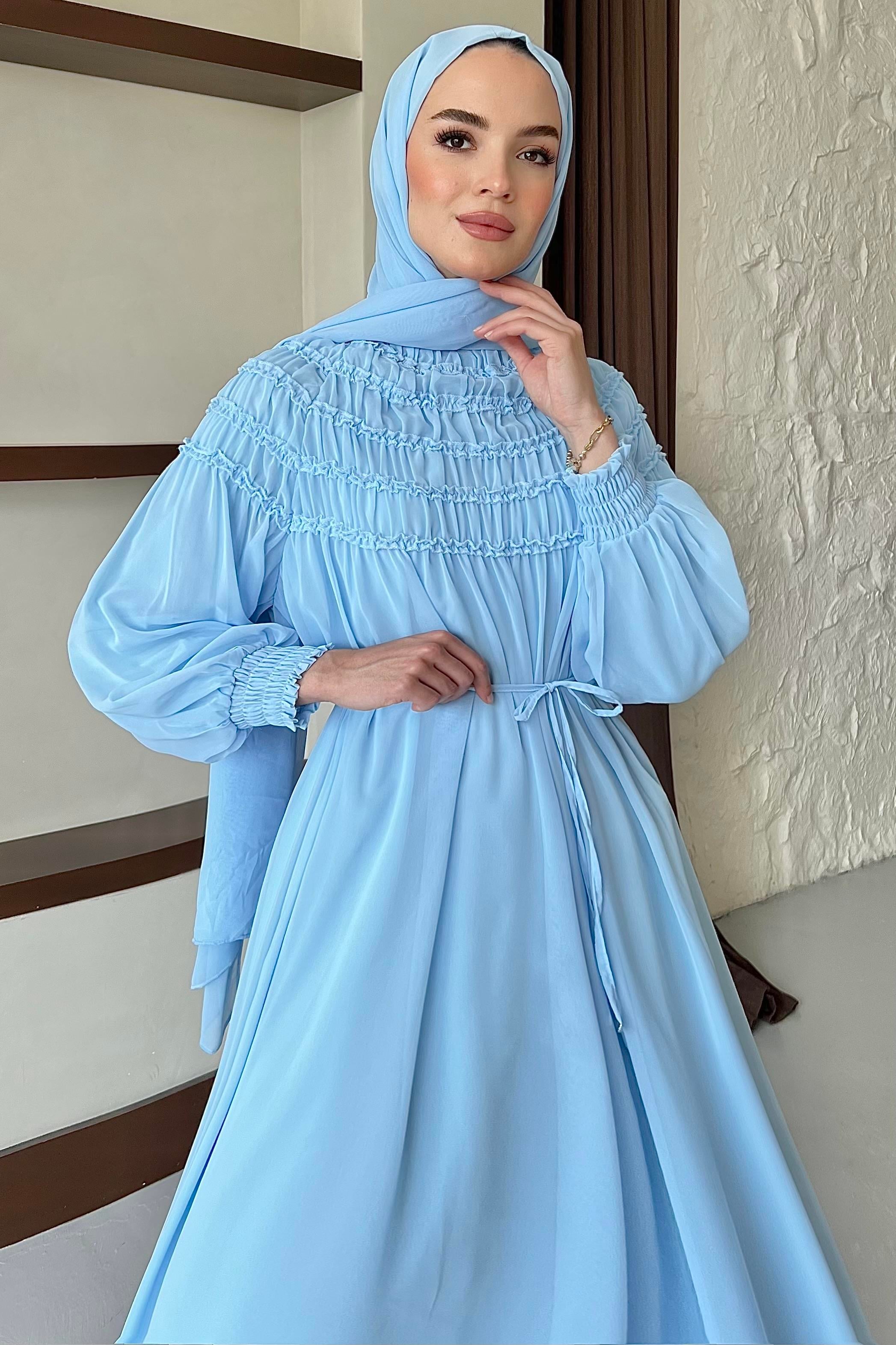 Büzgülü Şifon Elbise Baby Blue