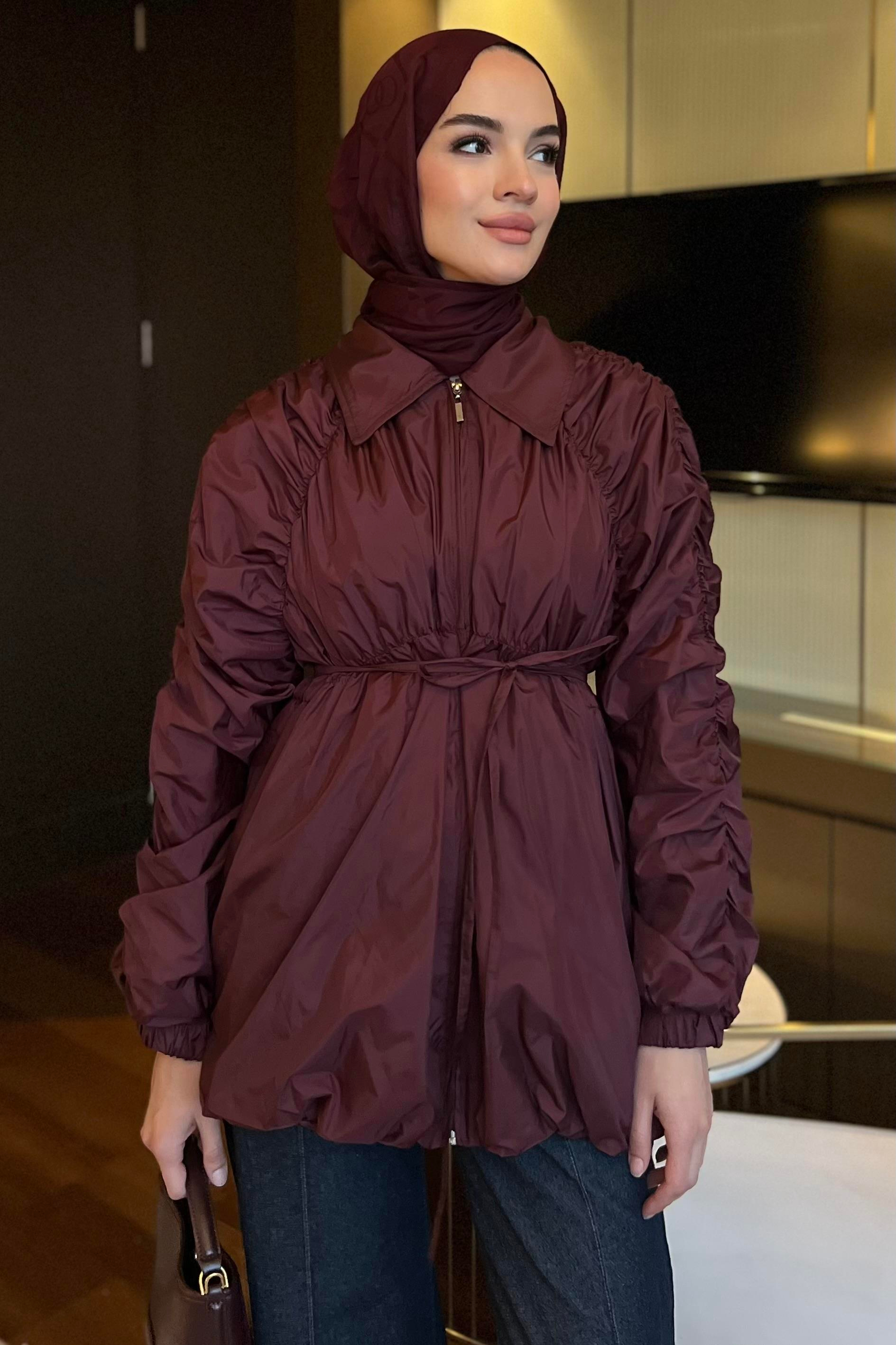 Büzgülü Trenç Bordo
