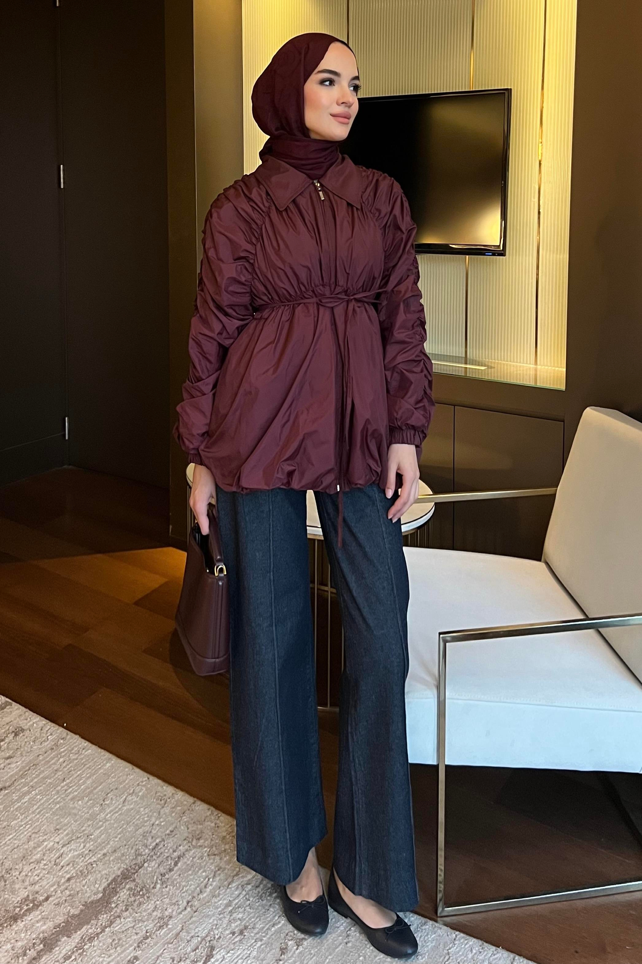 Büzgülü Trenç Bordo