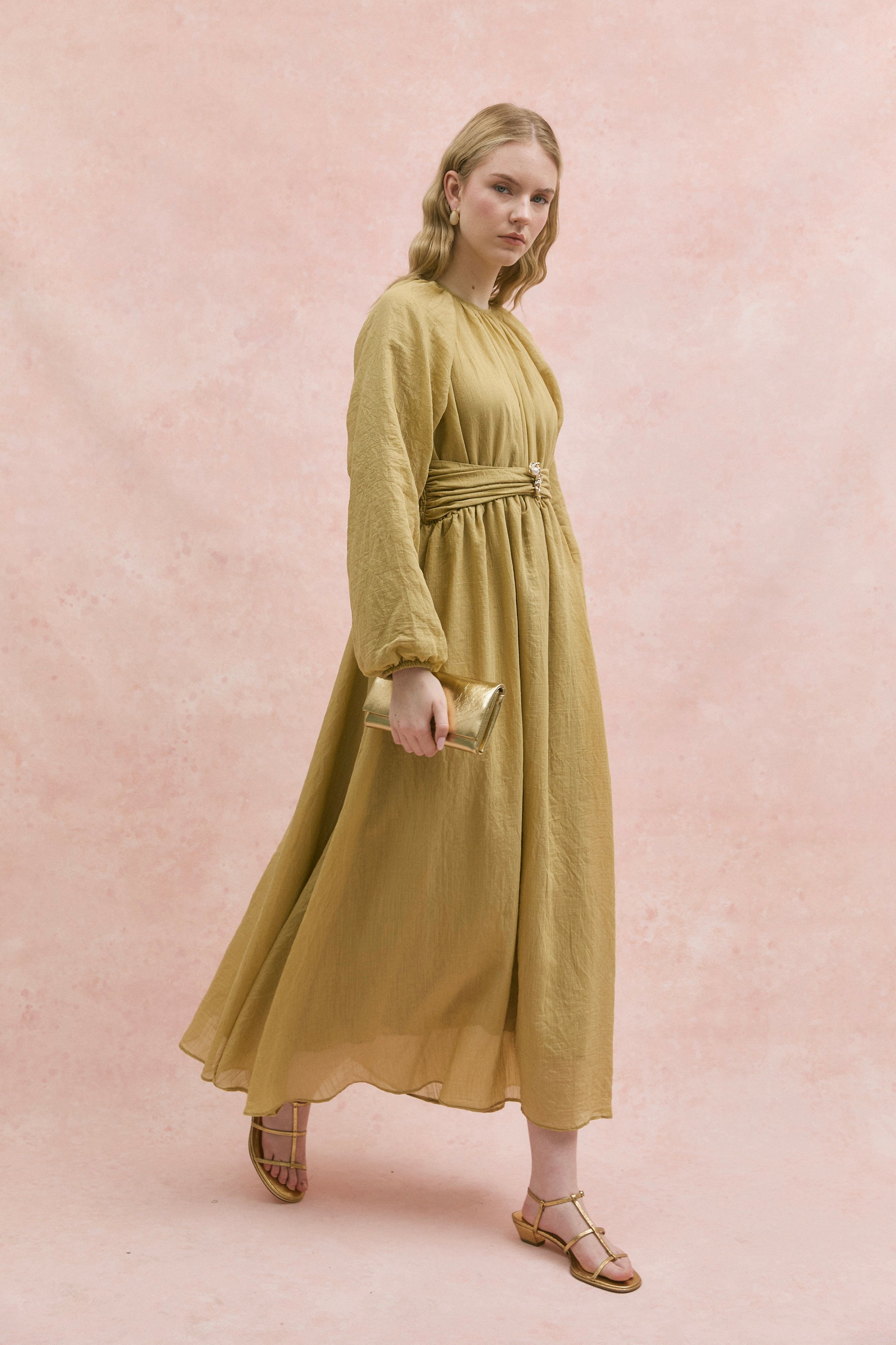 Camellia Tül Tensel Elbise Olive