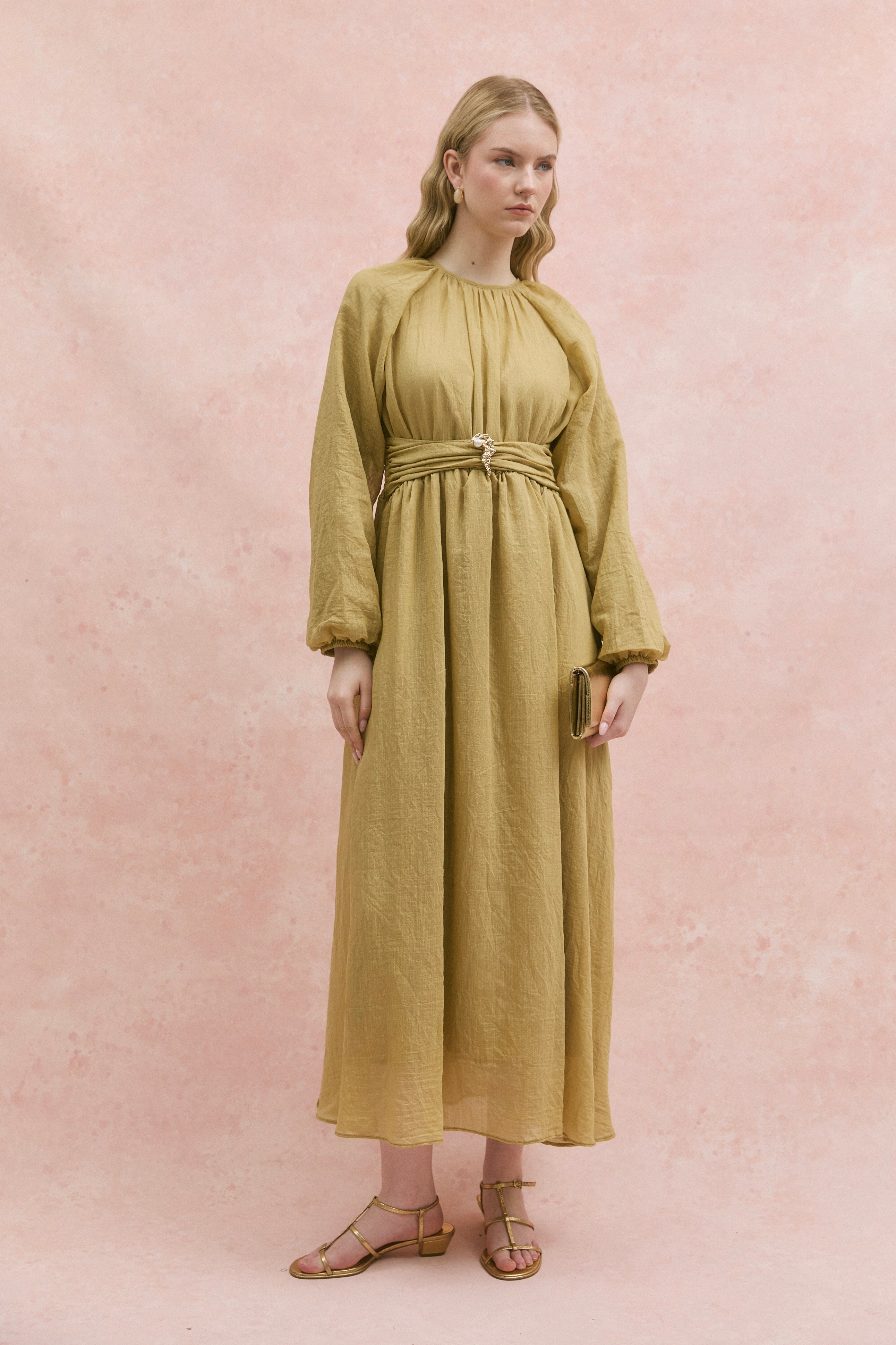 Camellia Tül Tensel Elbise Olive