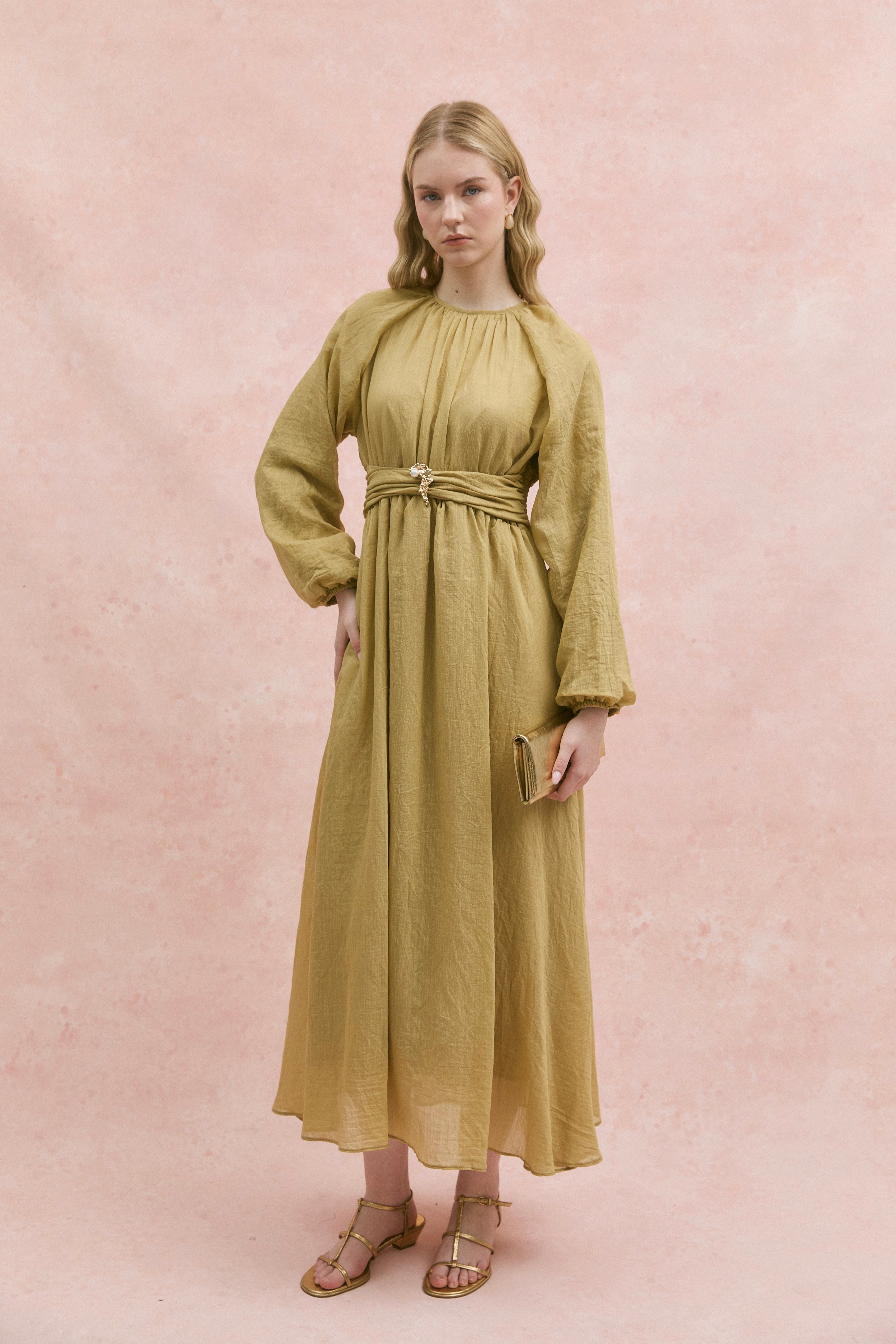 Camellia Tül Tensel Elbise Olive