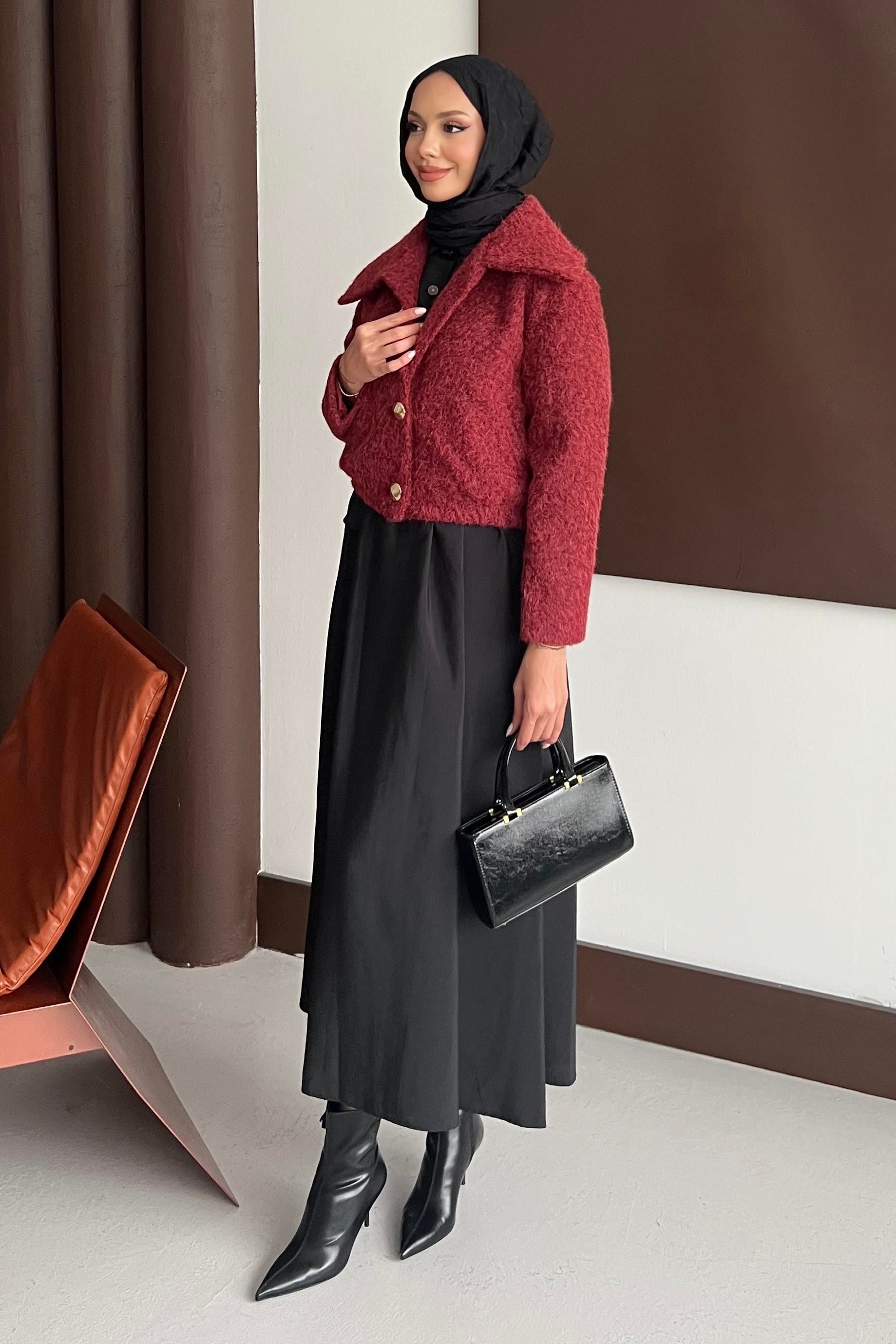 Dora Kumaş Kısa Kaban Bordo