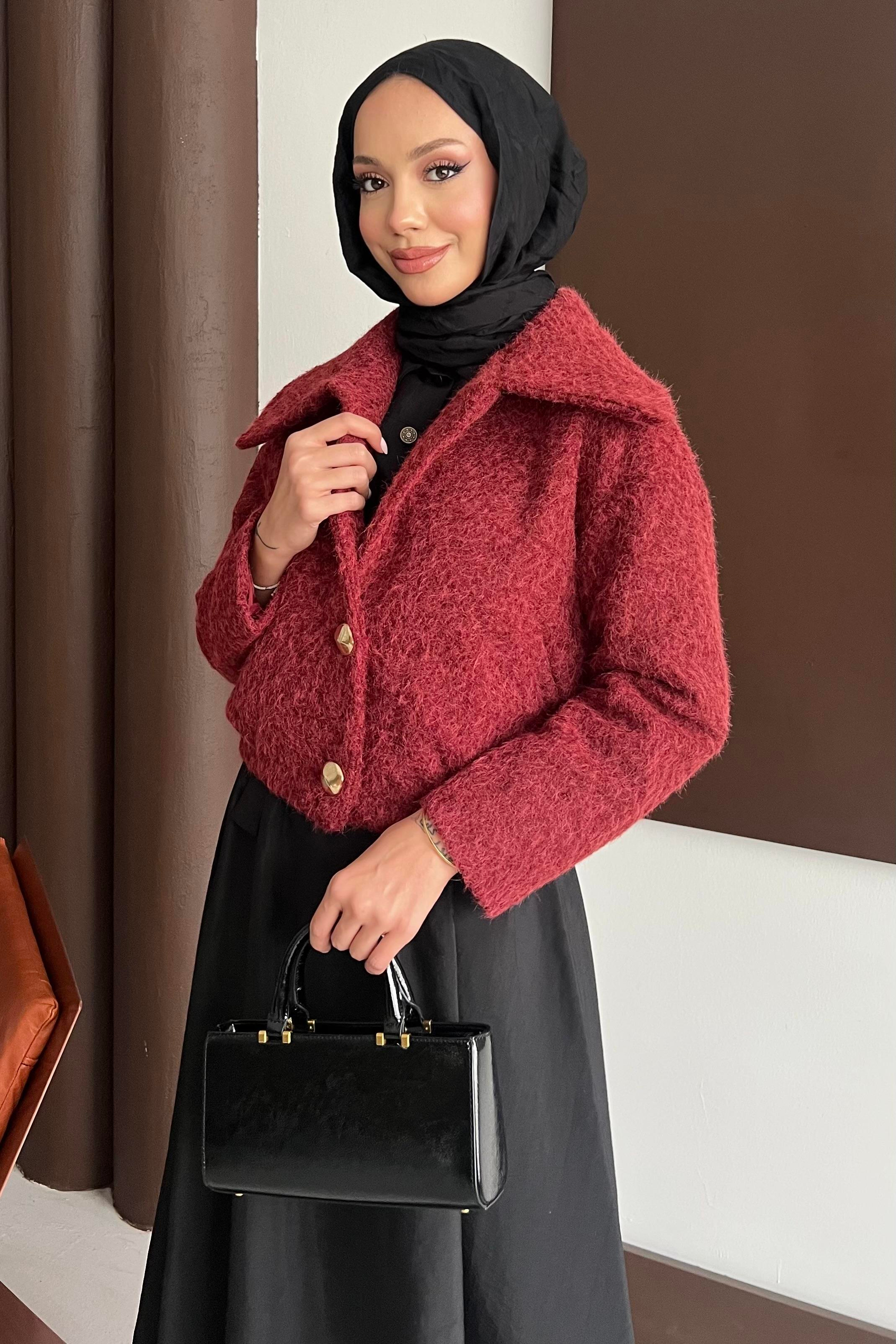 Dora Kumaş Kısa Kaban Bordo