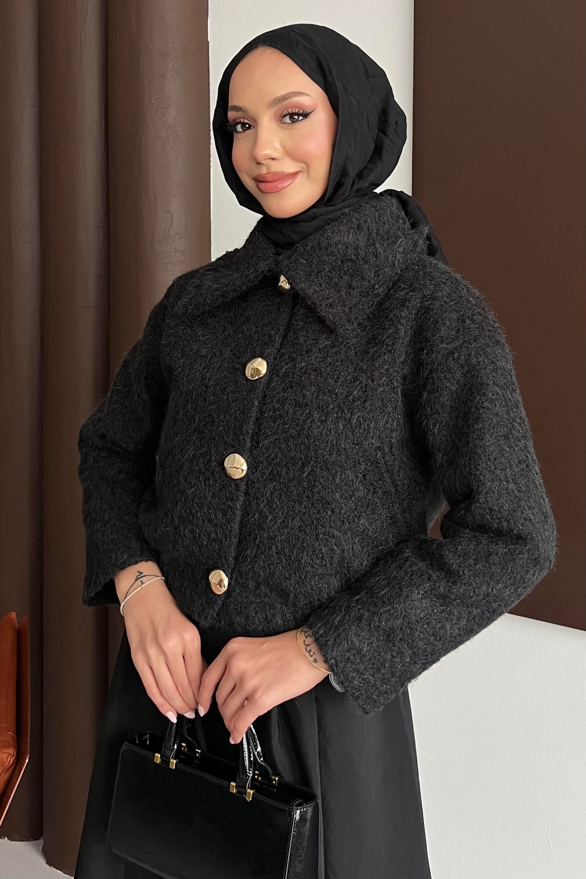 Dora Kumaş Kısa Kaban Siyah