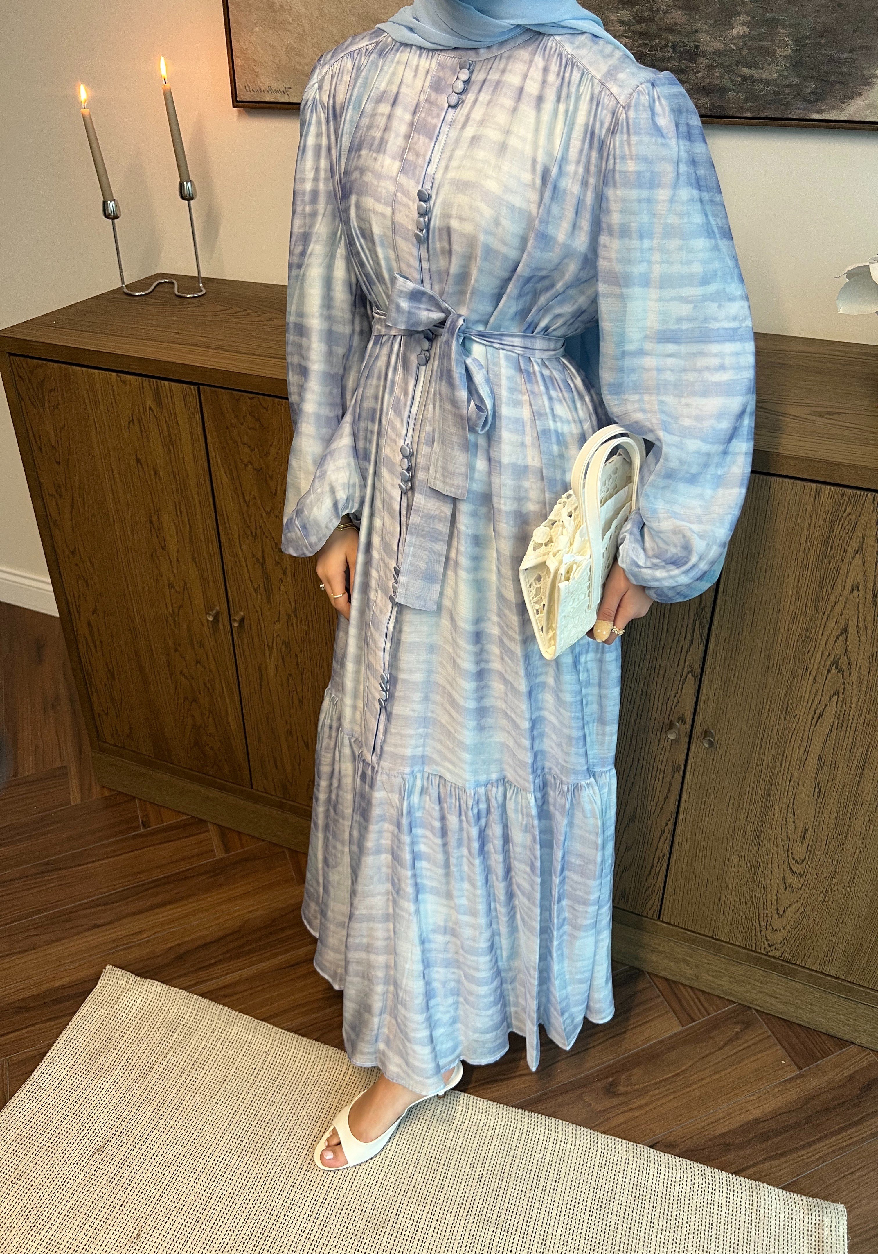 Elegance Tencel Vual Şifon Elbise Soft Mavi