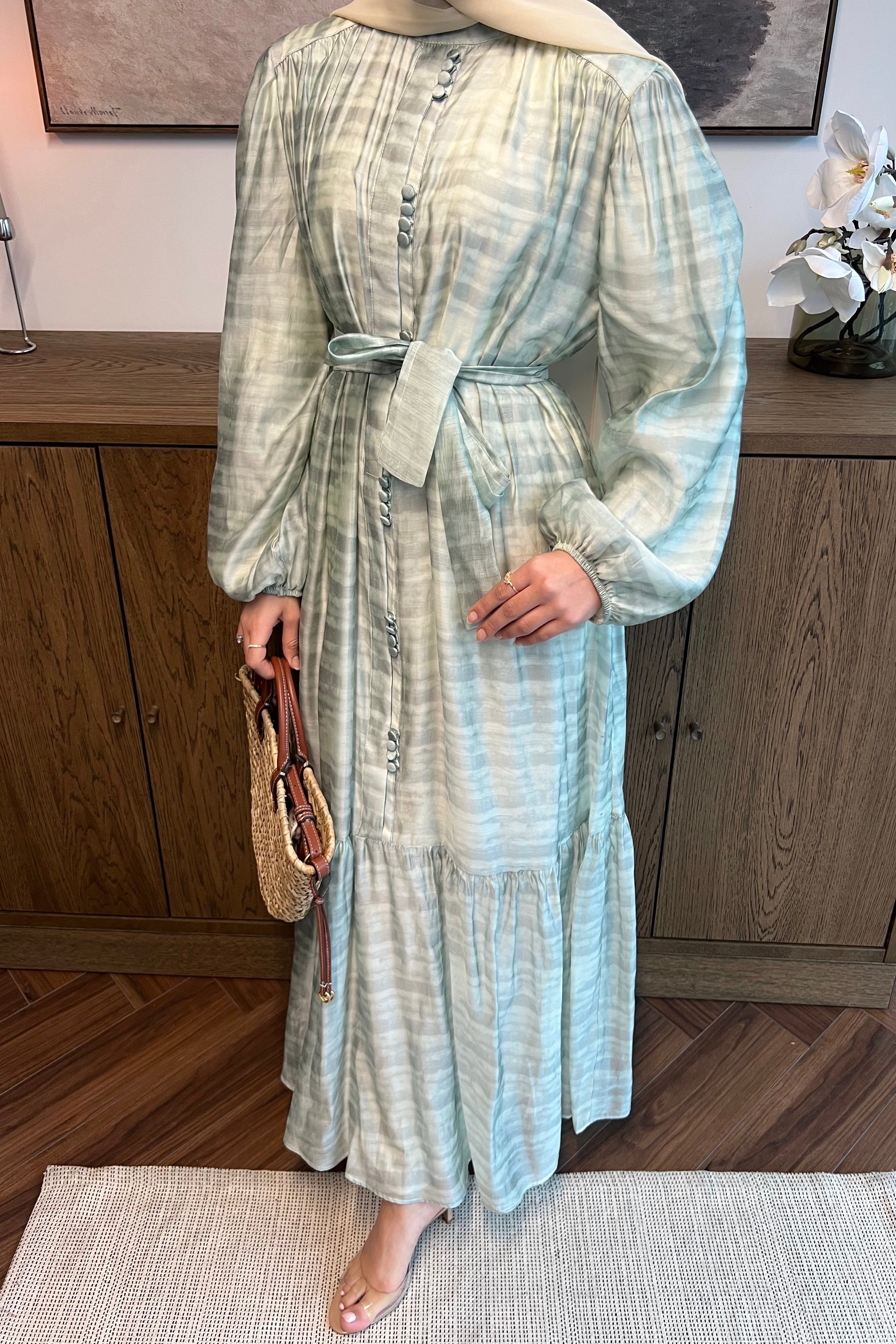 Elegance Tencel Vual Şifon Elbise Soft Yeşil