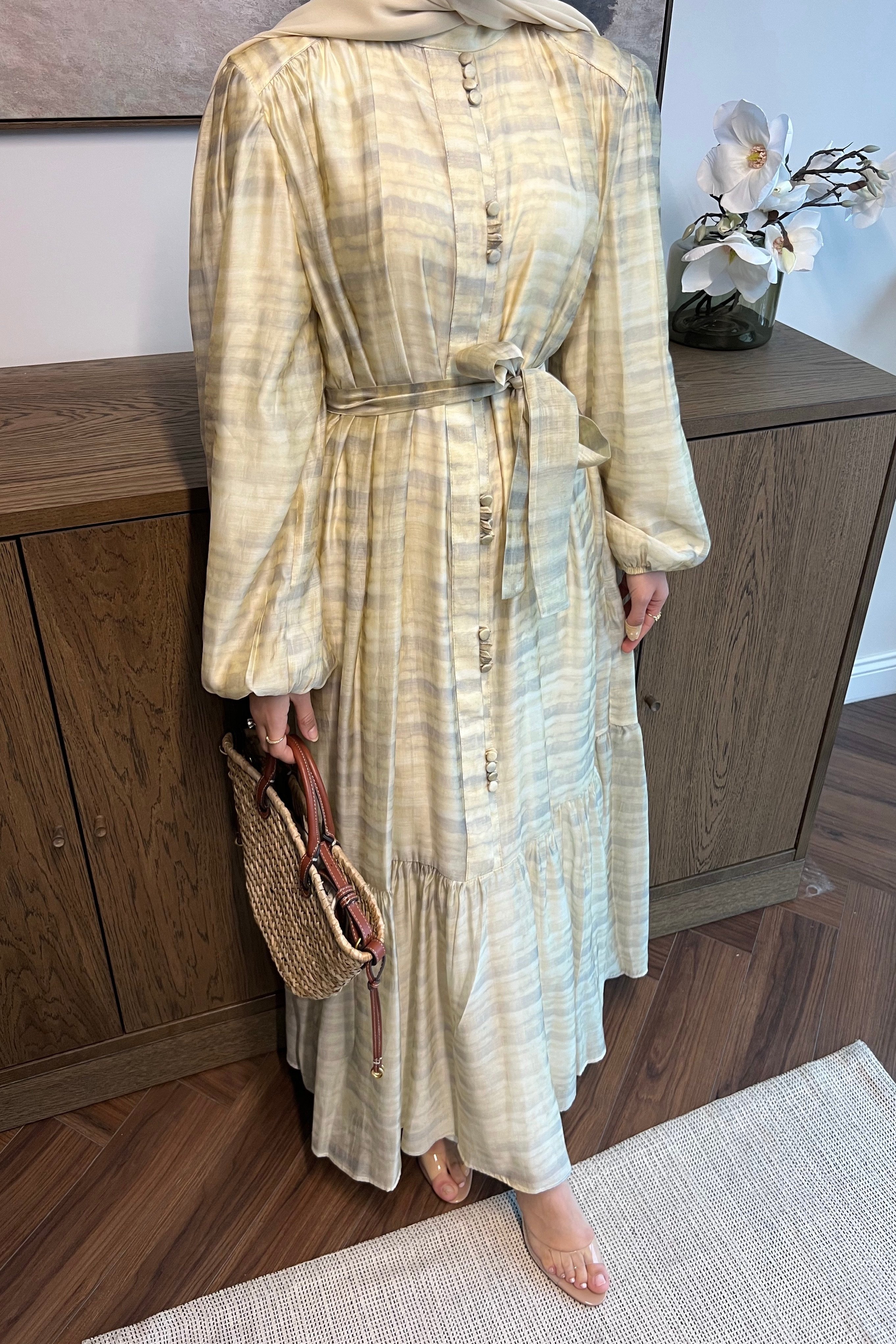 Elegance Tencel Vual Şifon Elbise Soft Sarı