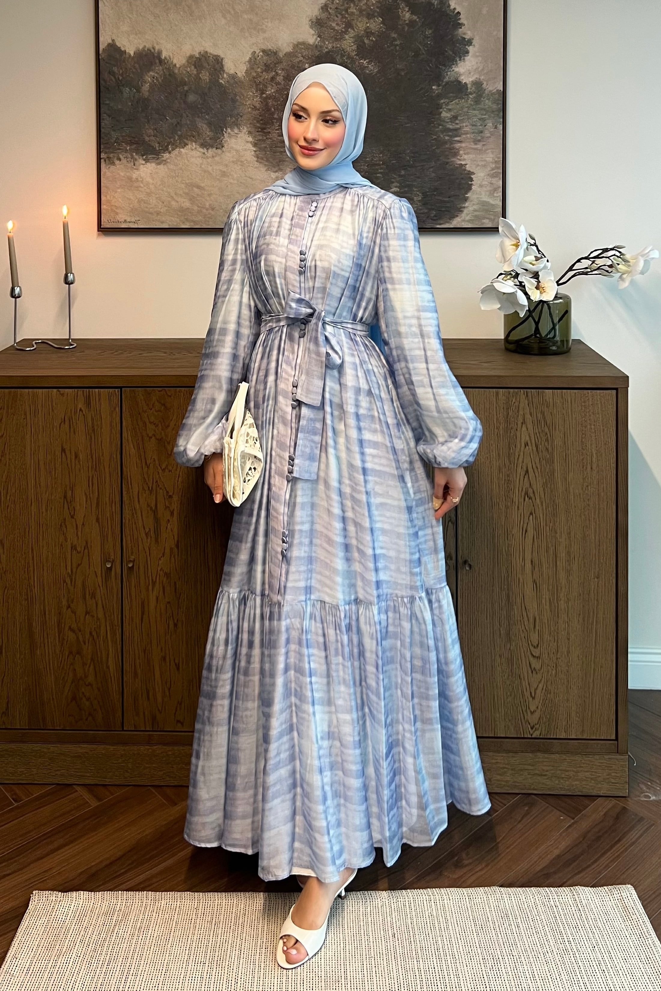 Elegance Tencel Vual Şifon Elbise Soft Mavi