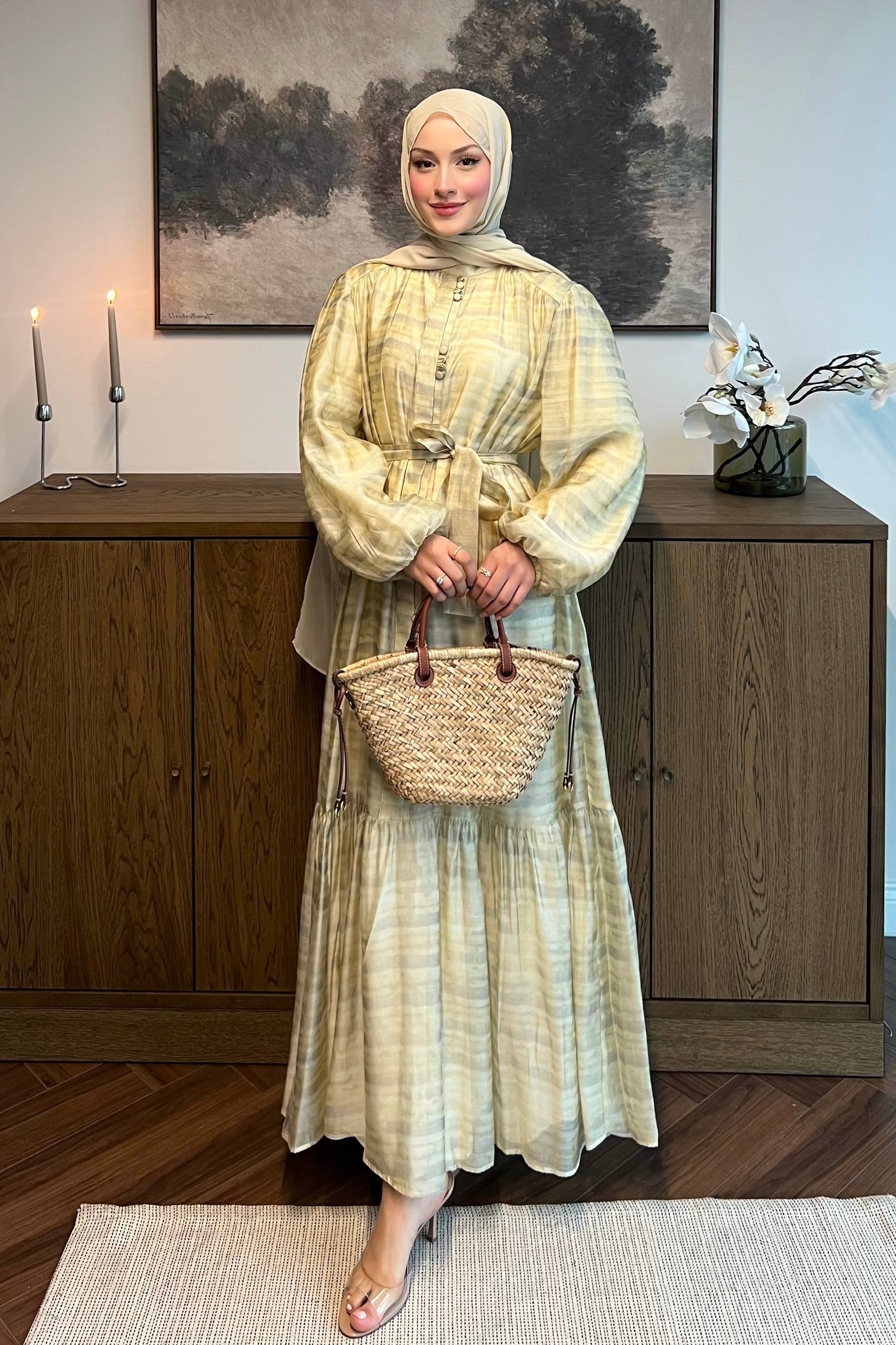 Elegance Tencel Vual Şifon Elbise Soft Sarı