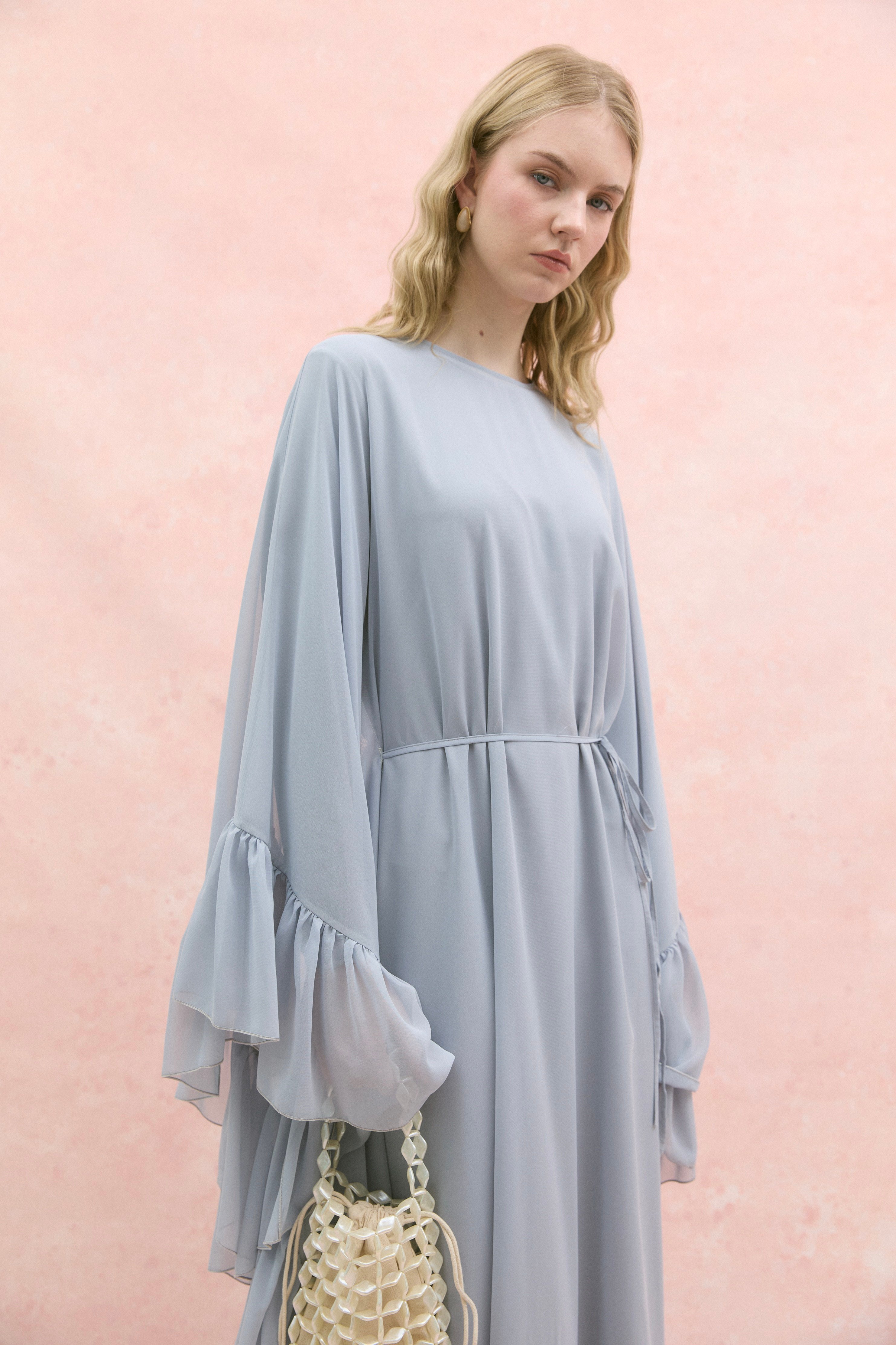 Fırfırlı Şifon Abaya İce Blue