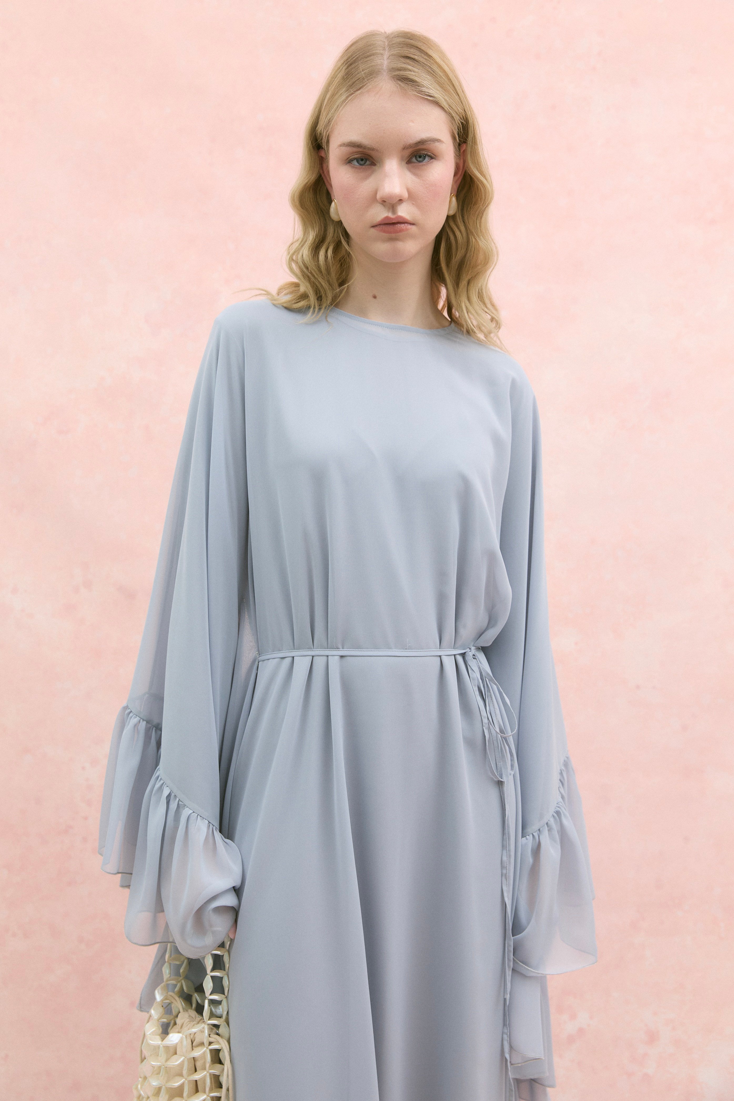 Fırfırlı Şifon Abaya İce Blue