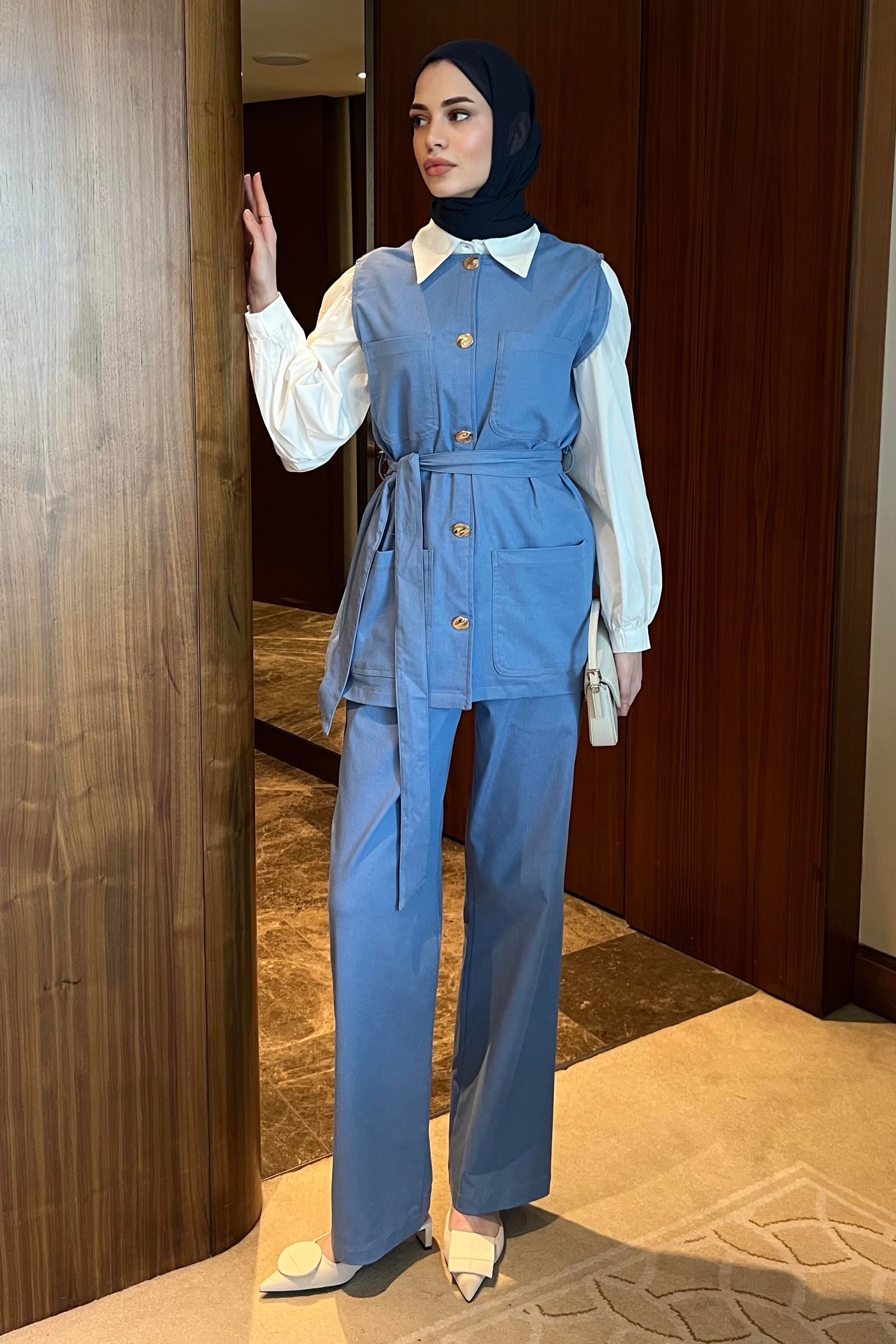 Gabardin Yelekli Pantolonlu Takım Mavi