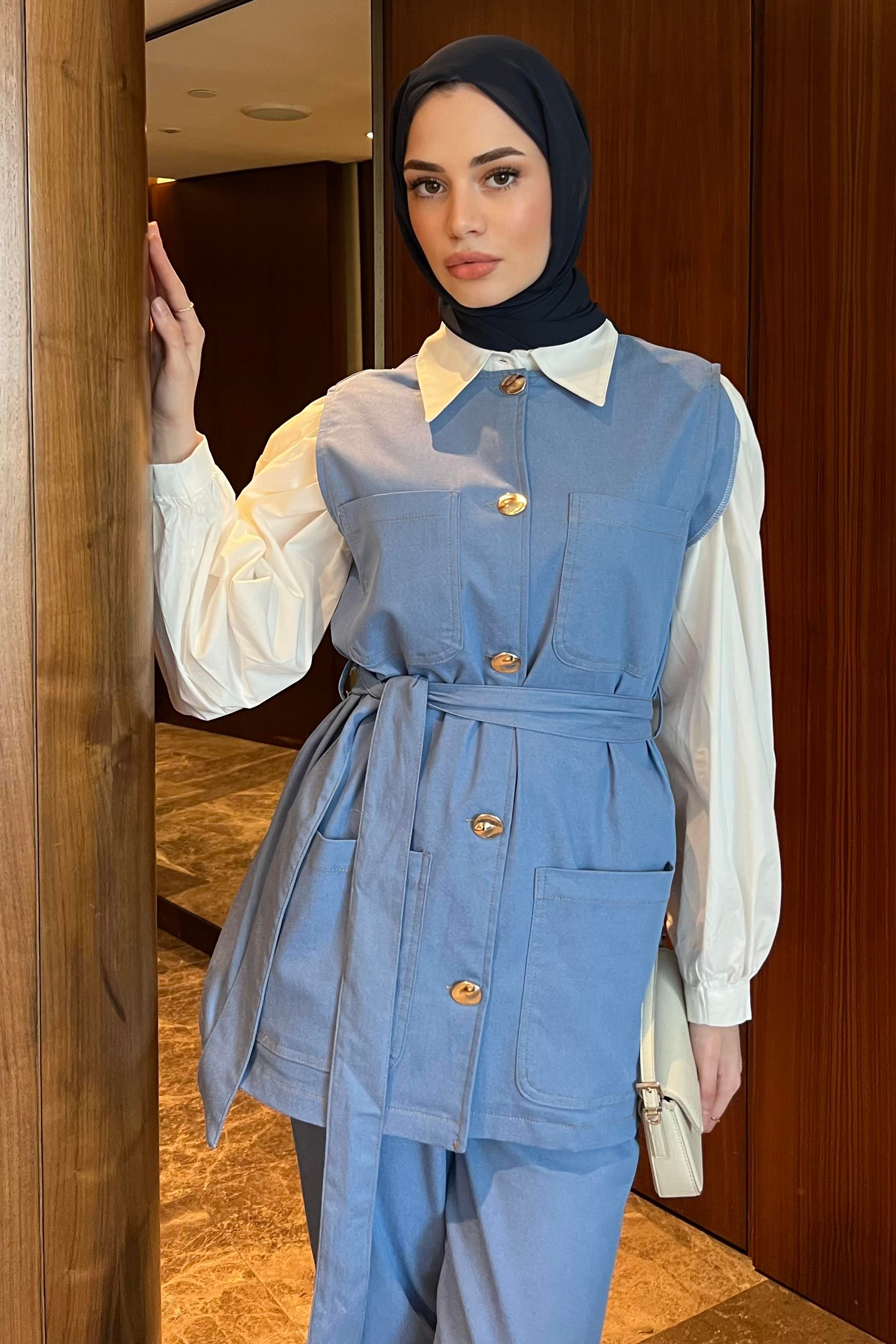 Gabardin Yelekli Pantolonlu Takım Mavi