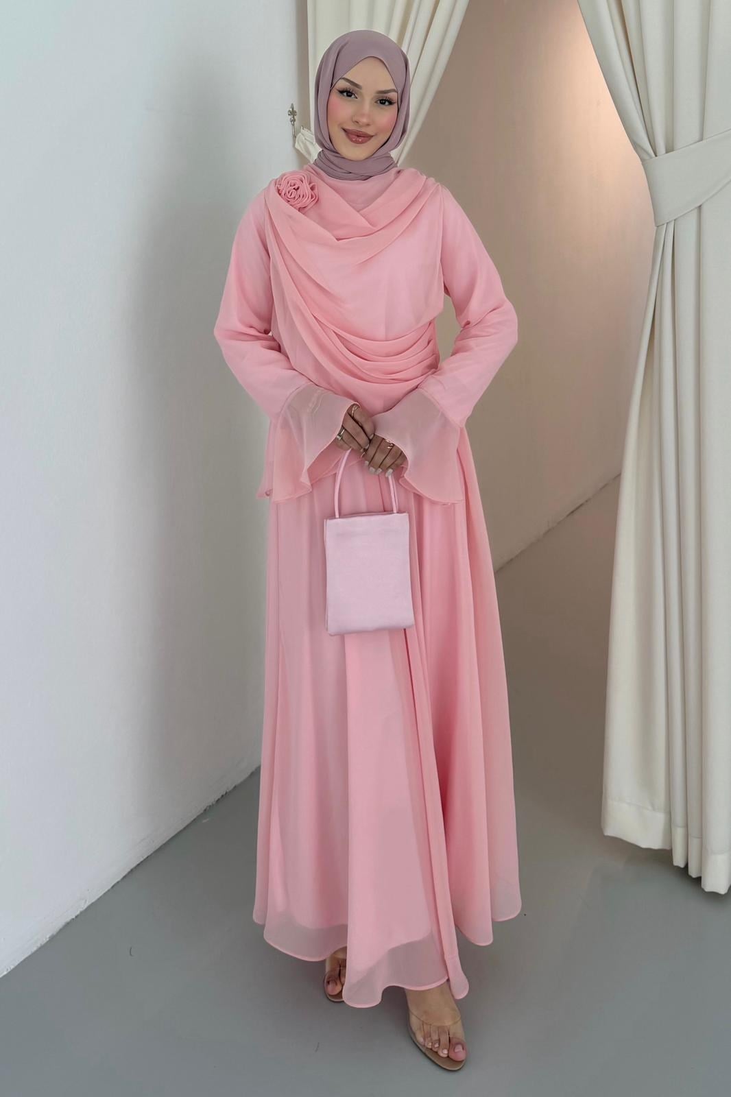 Güllü Şifon Takım Pembe