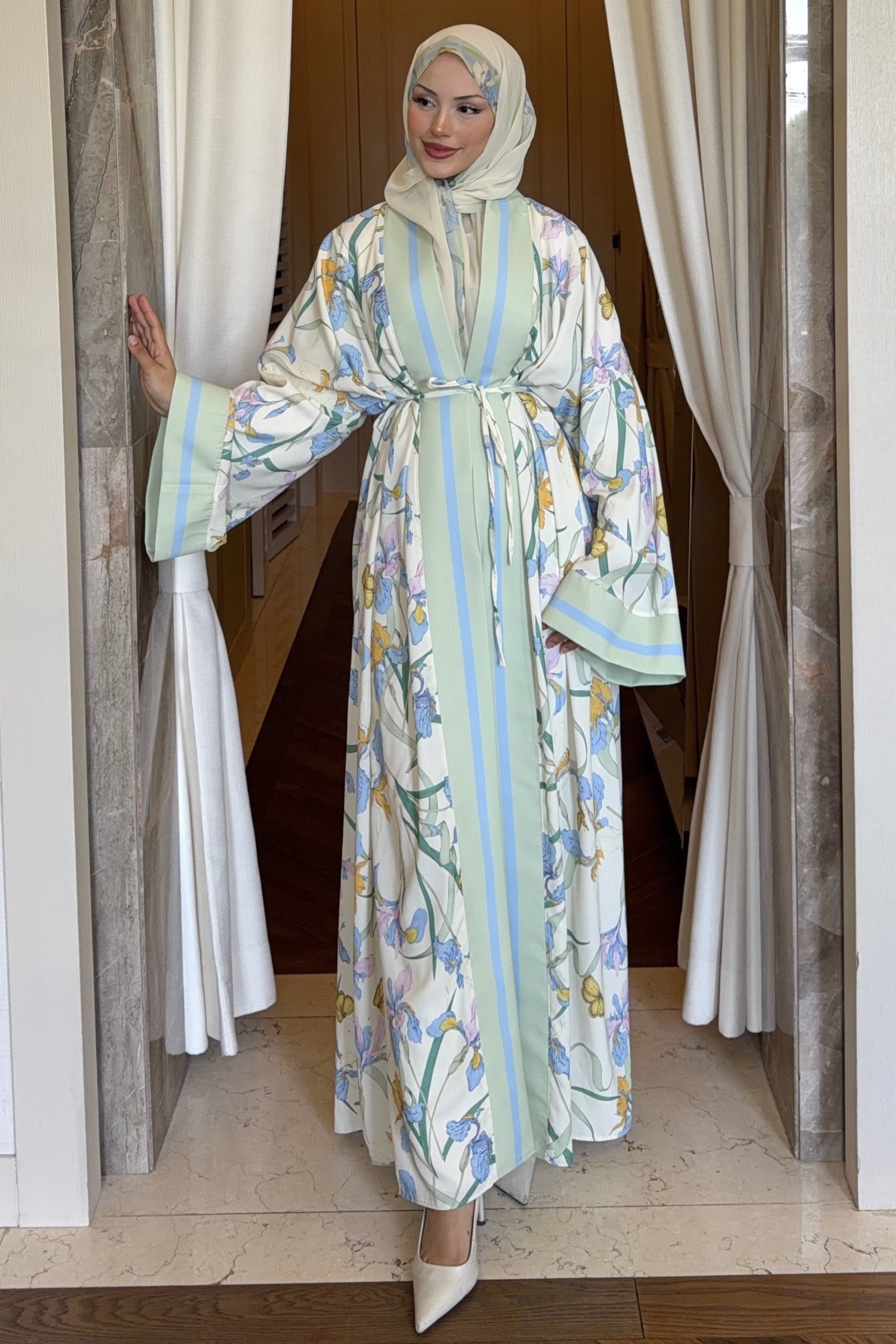 Lara Şallı Abaya Takım Soft Yeşil