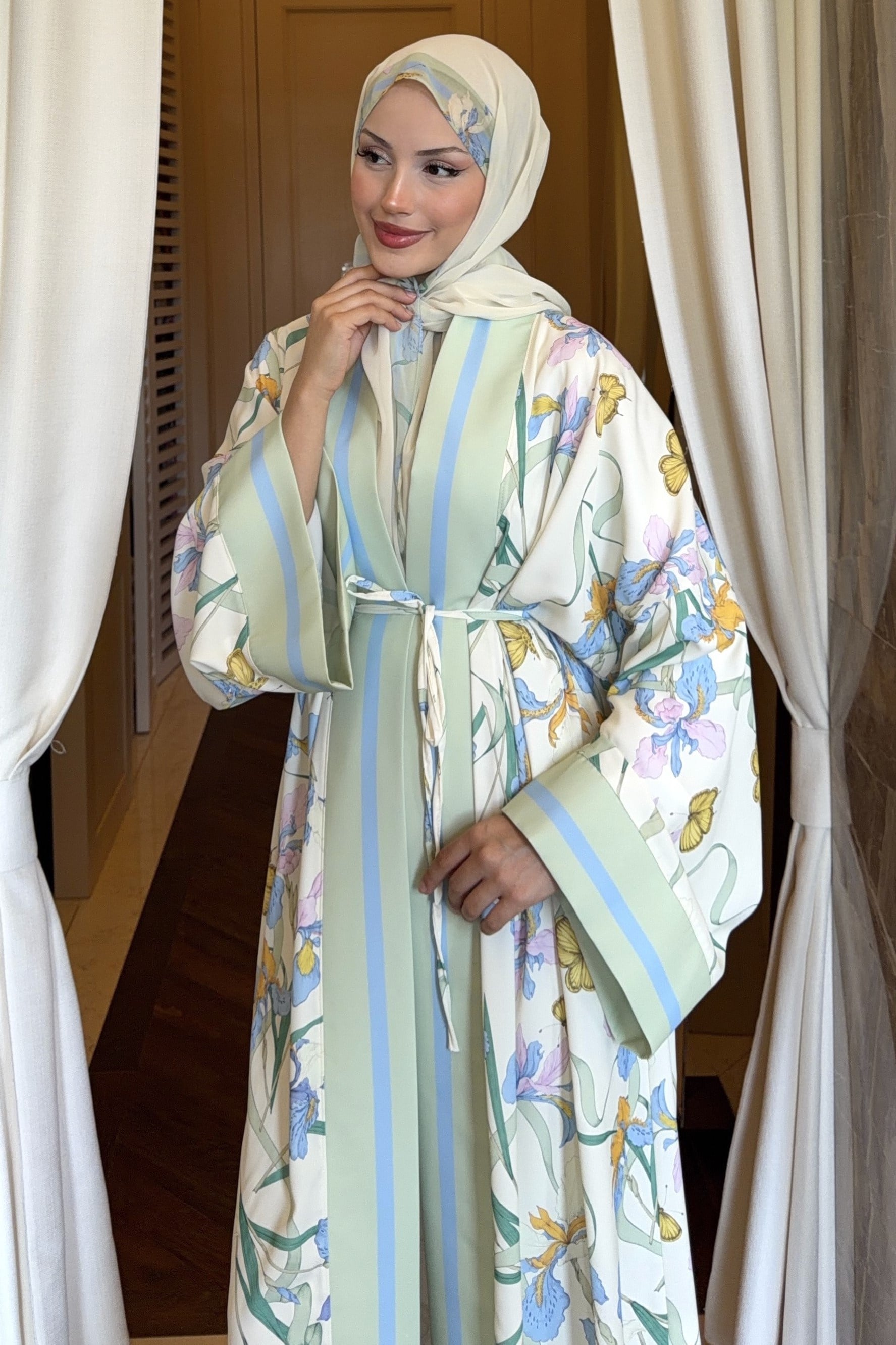 Lara Şallı Abaya Takım Soft Yeşil