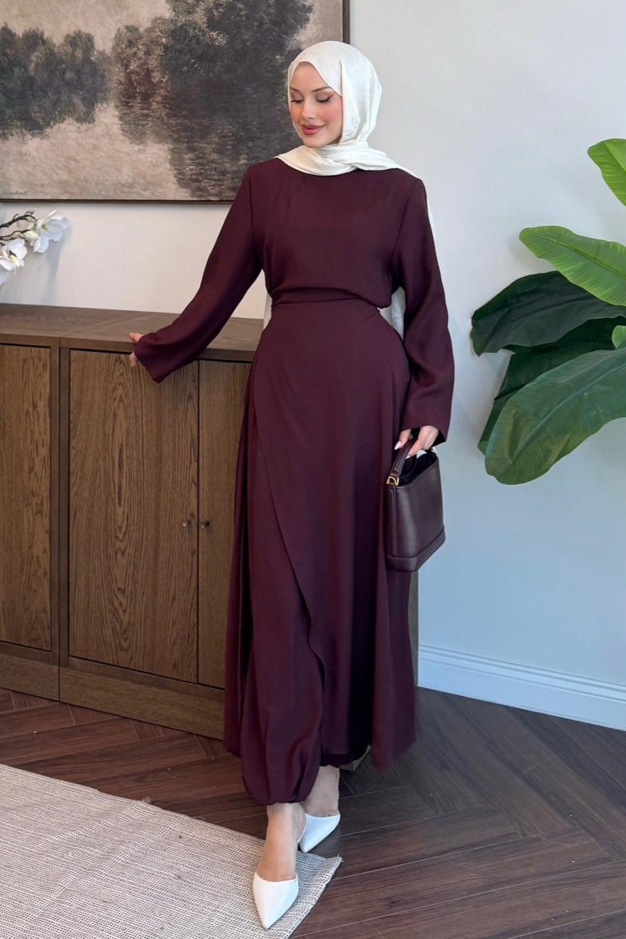 Lina Rahat Kesim Pantolonlu Takım Bordo