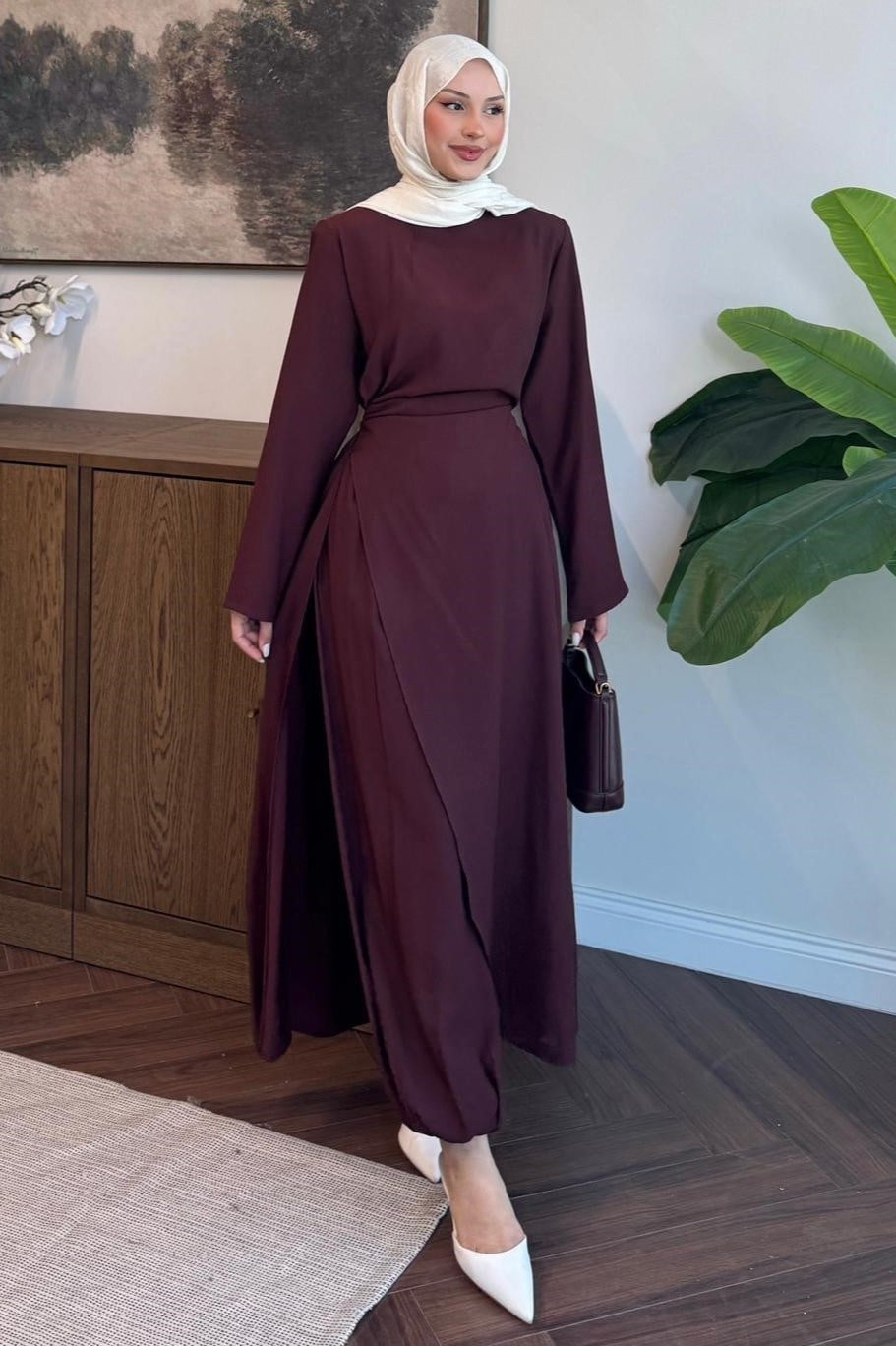 Lina Rahat Kesim Pantolonlu Takım Bordo