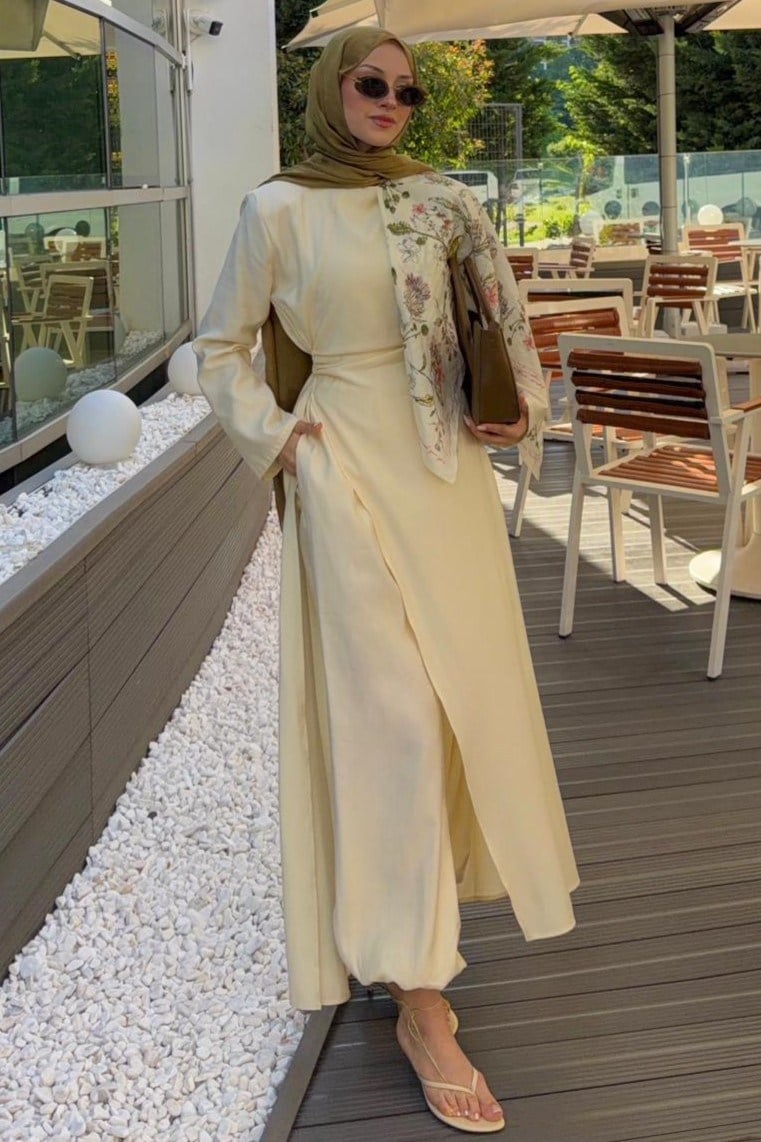 Lina Rahat Kesim Pantolonlu Takım Soft Sarı