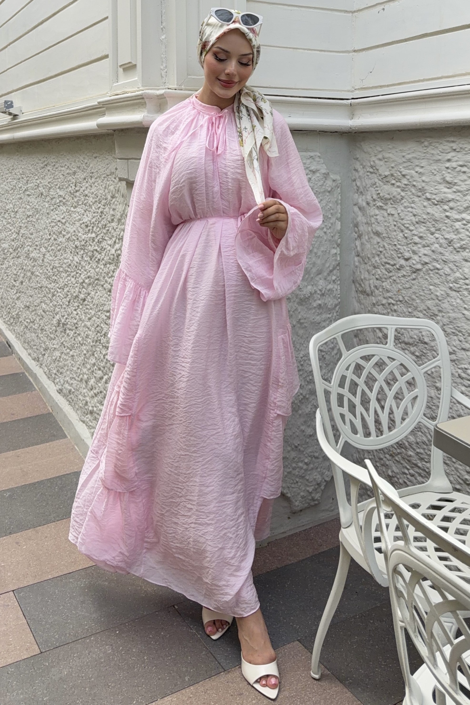 Luna Fırfır Detaylı Elbise Pembe