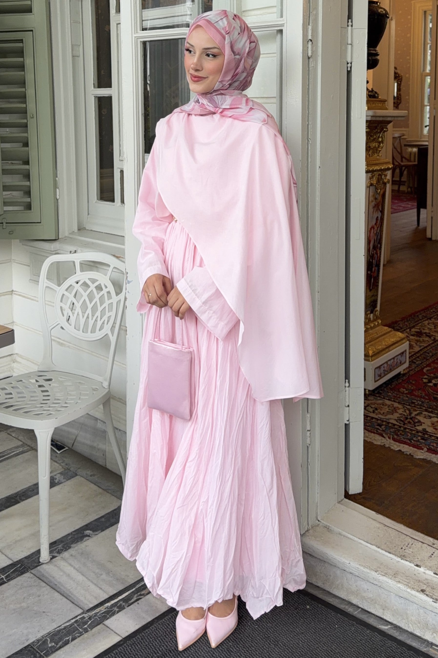 Luxe Şal Detaylı Etekli Takım Soft Pembe
